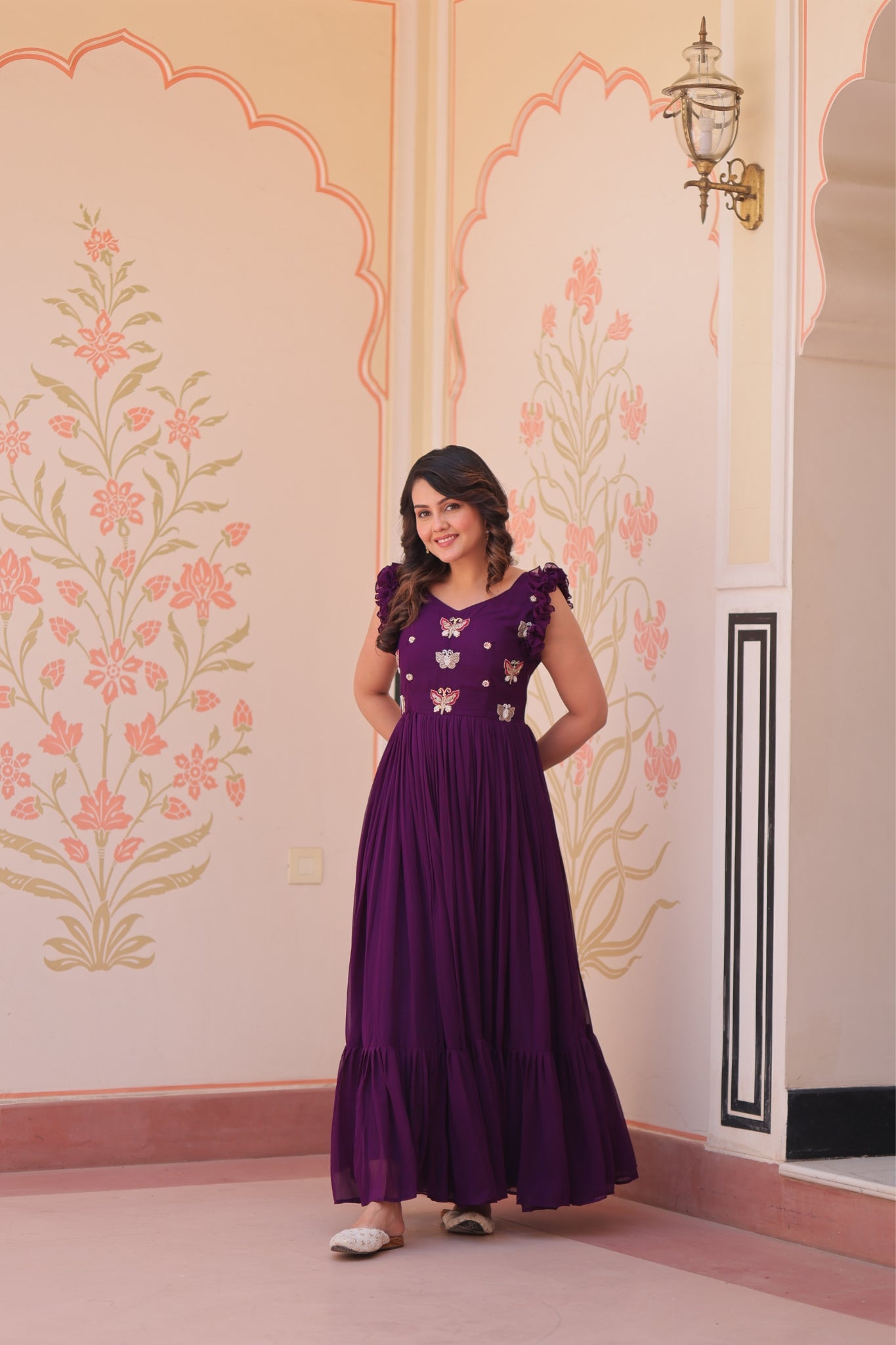 Stunning Sequins Multi Tread Beads Embroidered Work Women Gown