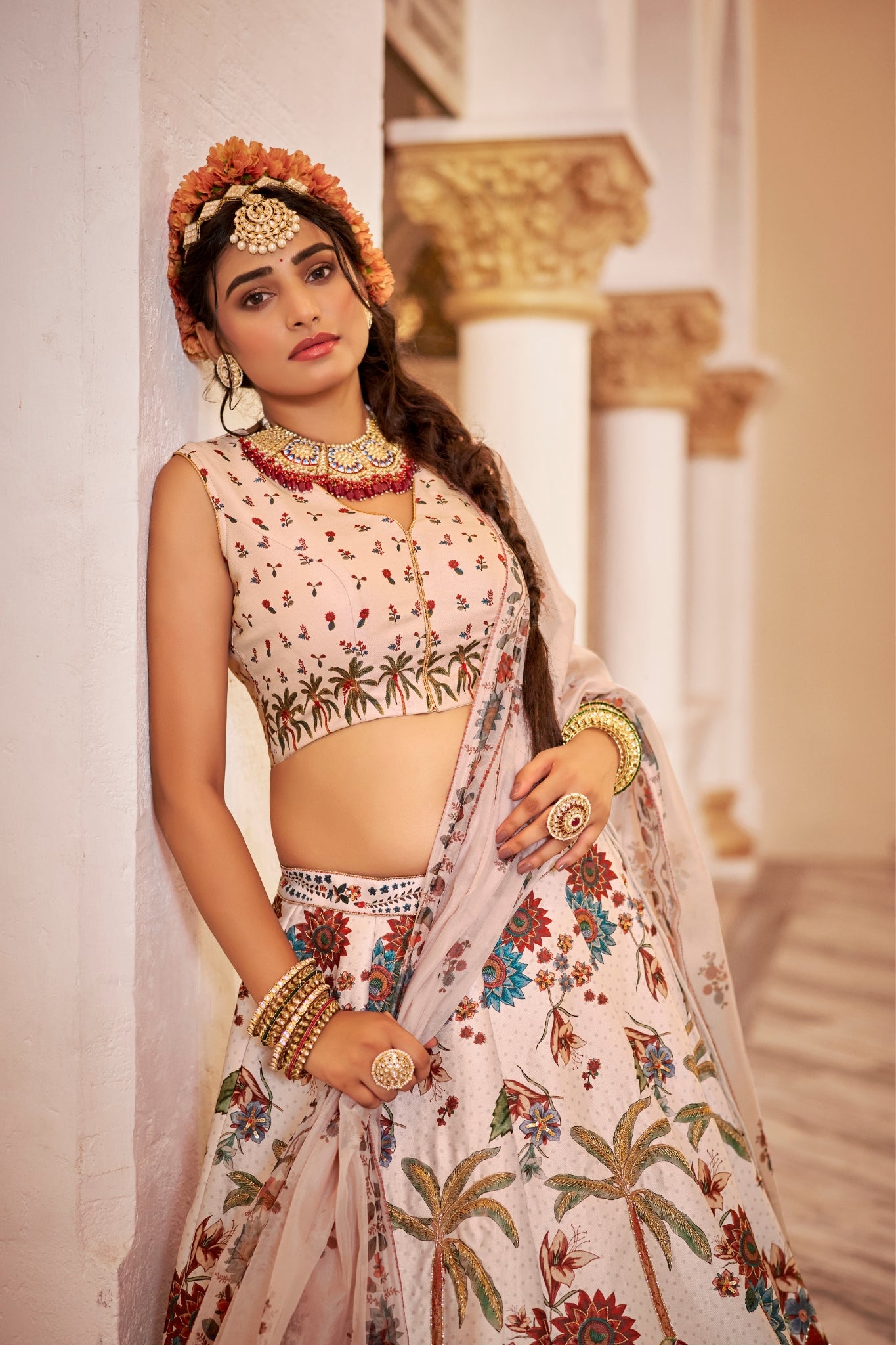 Luxury Heritage Print Art Silk Lehenga Choli With Handwork And Organza Dupatta