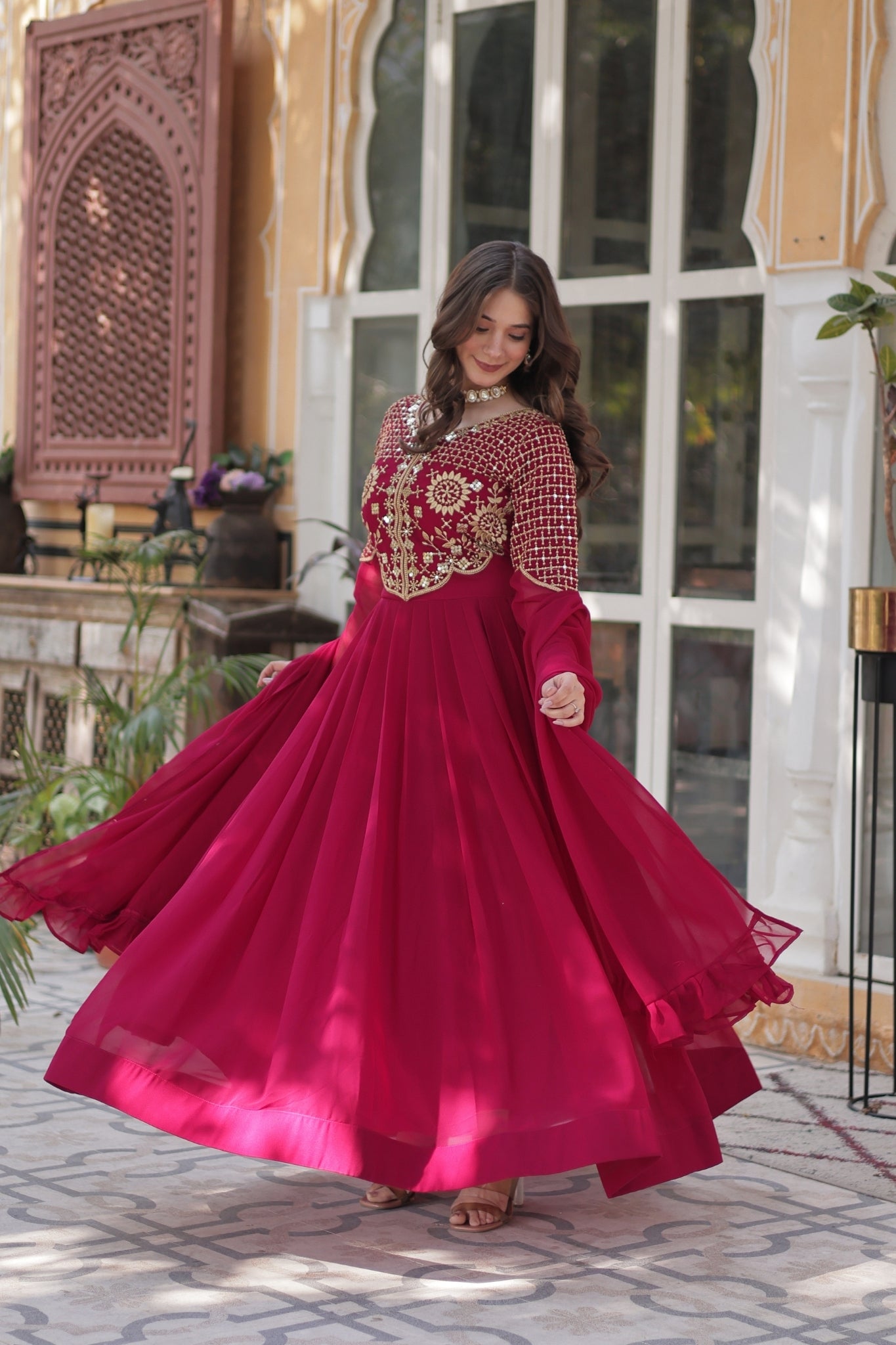 Attractive Georgette Embroidered Designer Anarkali Suit Set