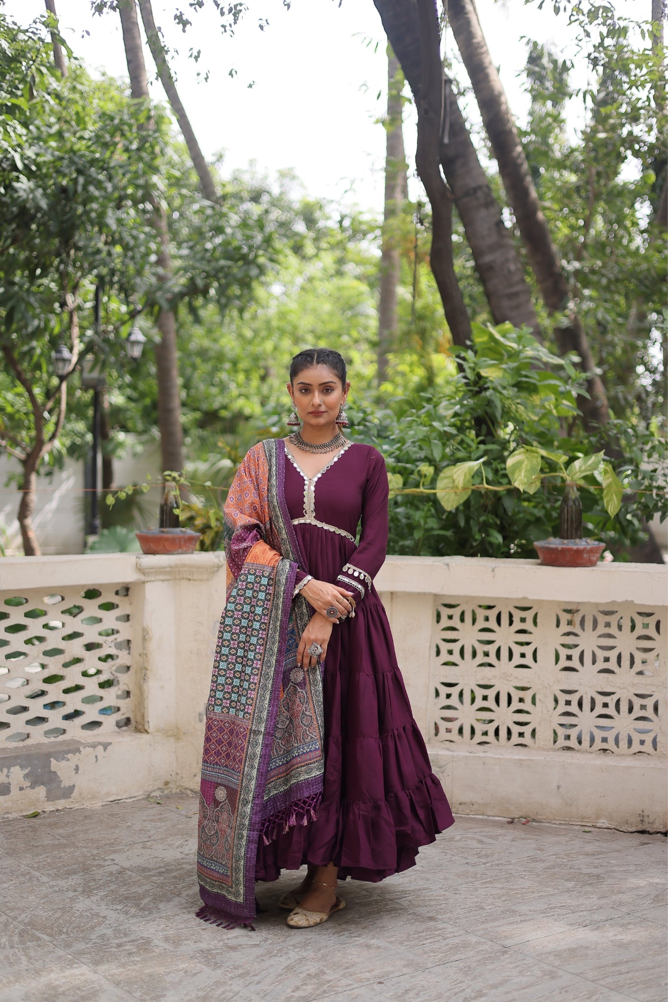 Beautiful Frill Stitching Designer Festival And Wedding Gown And Dupatta Set