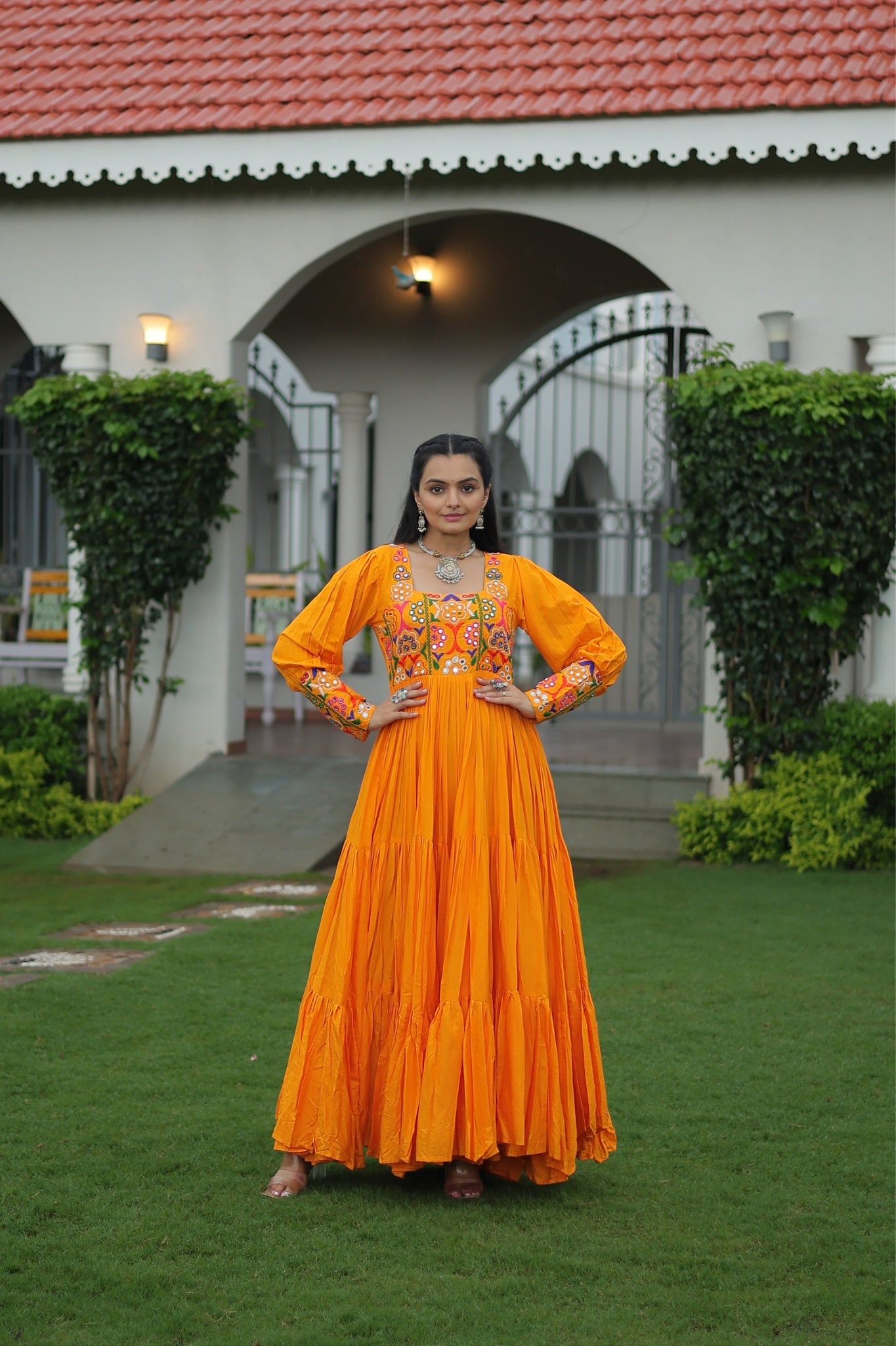 Stunning Navratri Designer Rayon With Gamthi Work Traditional Gown