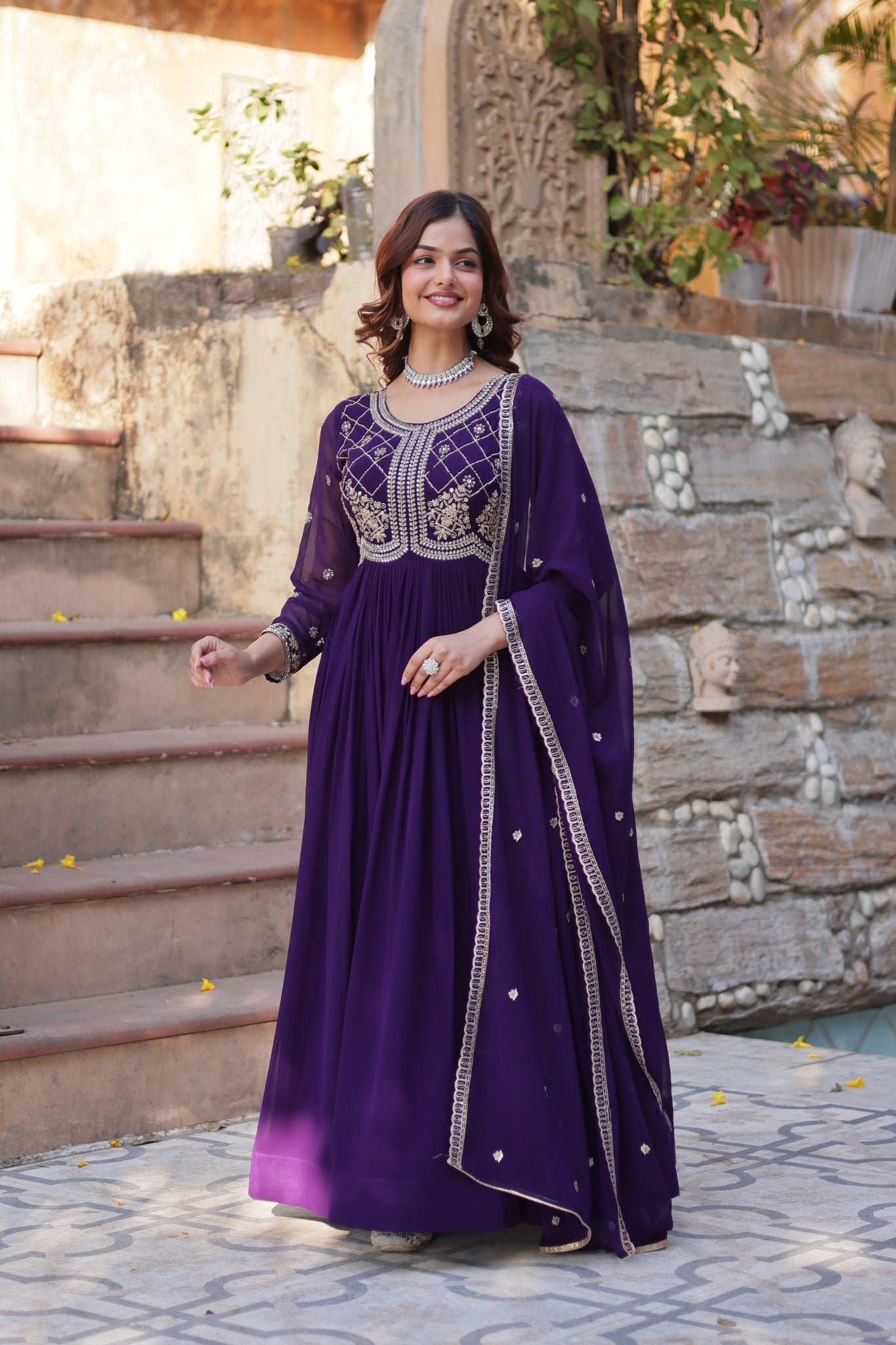 Designer Beads Embroidered Work Beautiful Wedding Gown With Dupatta Set