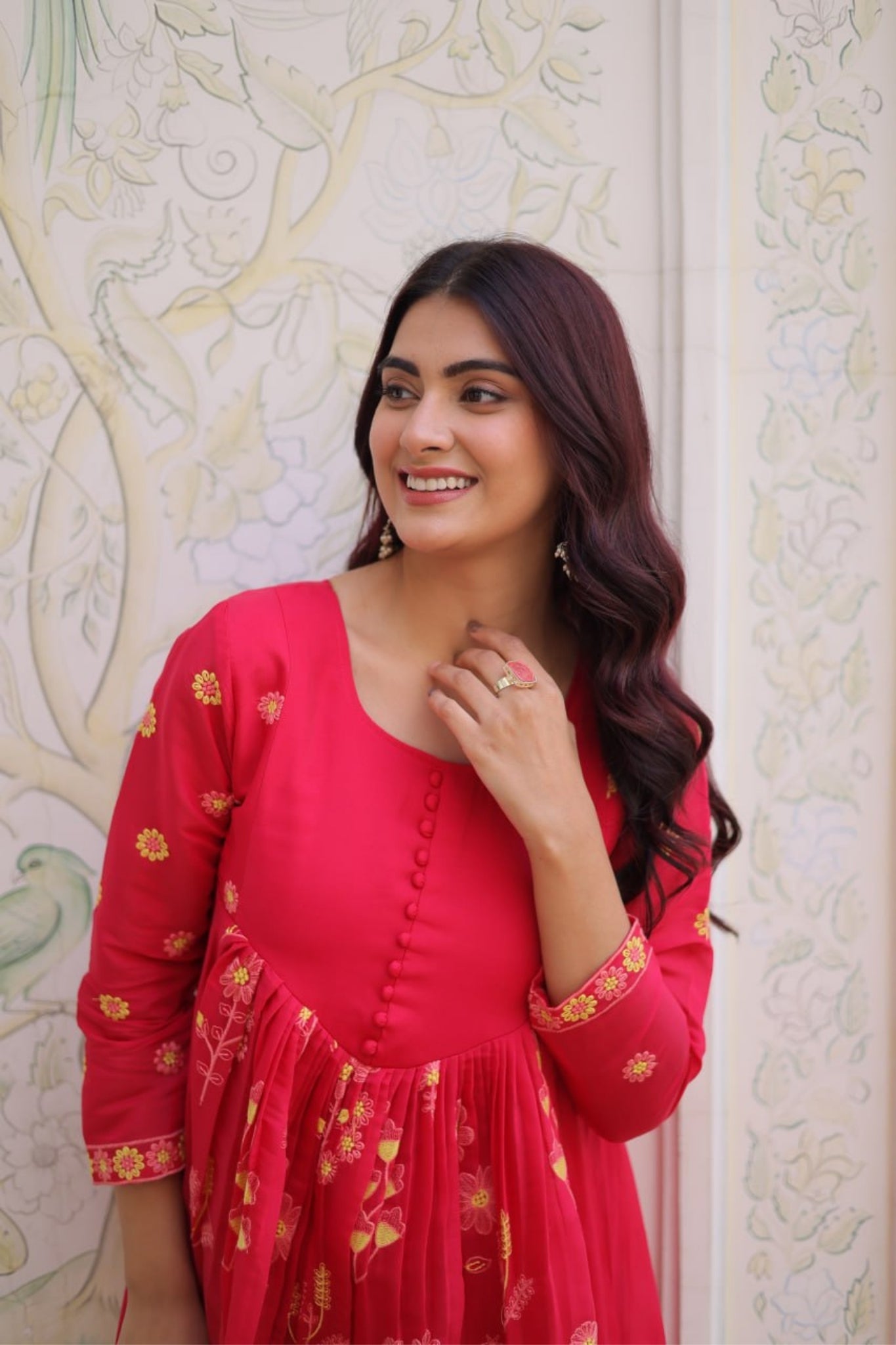 Mal Chanderi Embroidered Anarkali Kurta Pant Set For Women