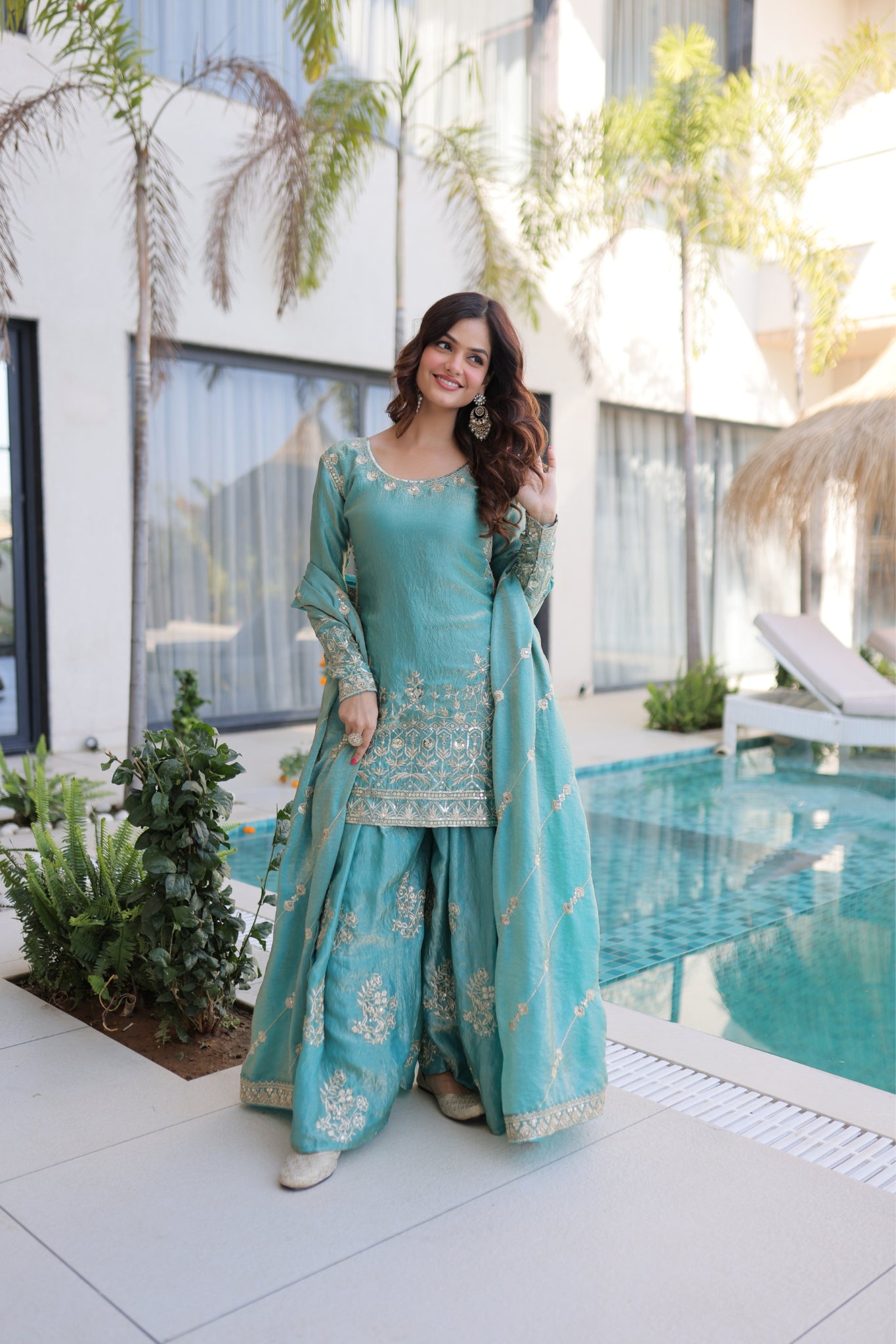 Premium Fendi Crush Designer Zari With Sequins Embroidery Suit Set