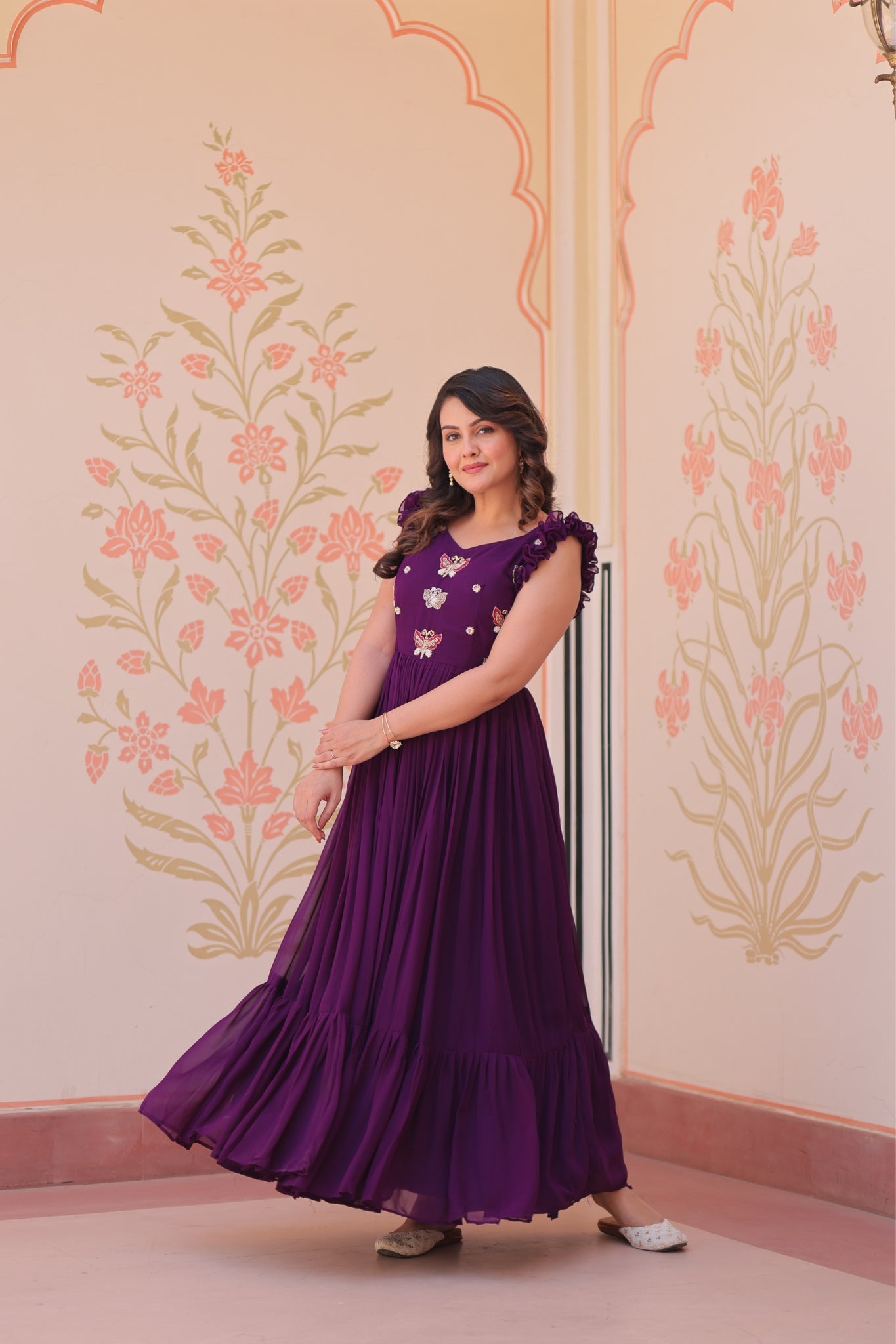 Stunning Sequins Multi Tread Beads Embroidered Work Women Gown