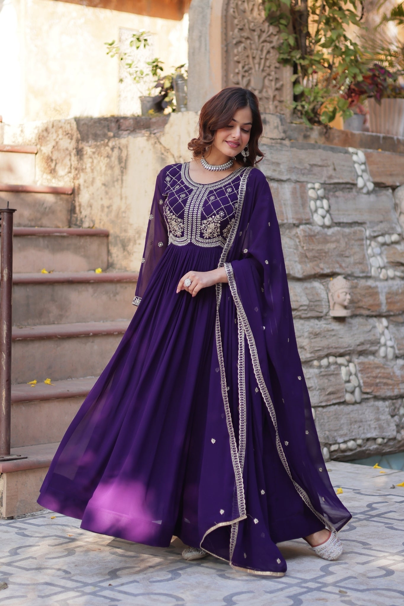Designer Beads Embroidered Work Beautiful Wedding Gown With Dupatta Set