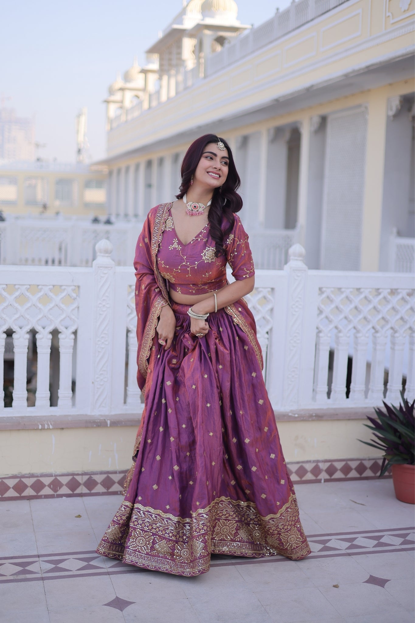 Designer Zari Sequins Embroidered Lehenga Choli Set With Dupatta