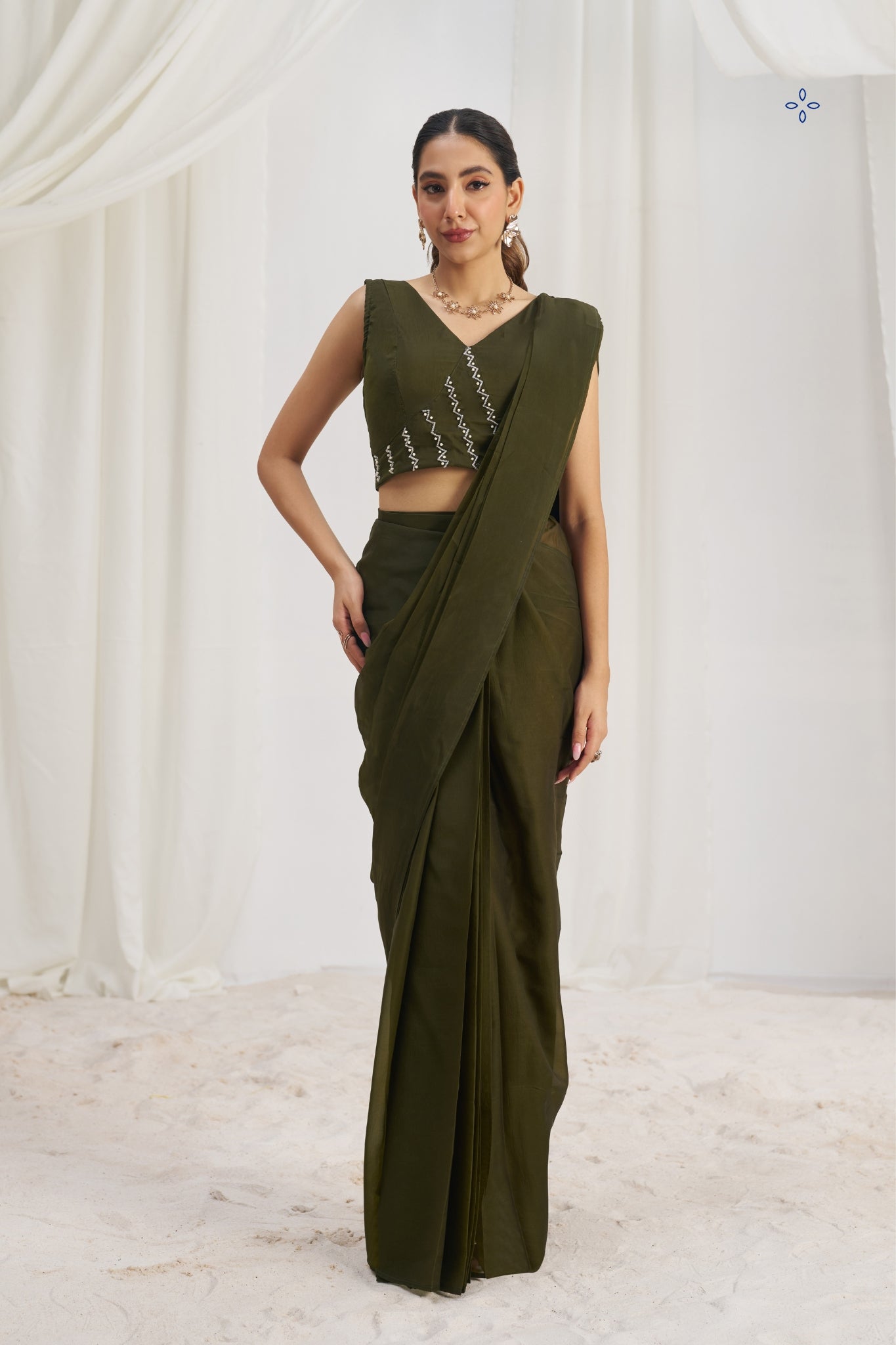 Olive Luxe Organza Couture Saree