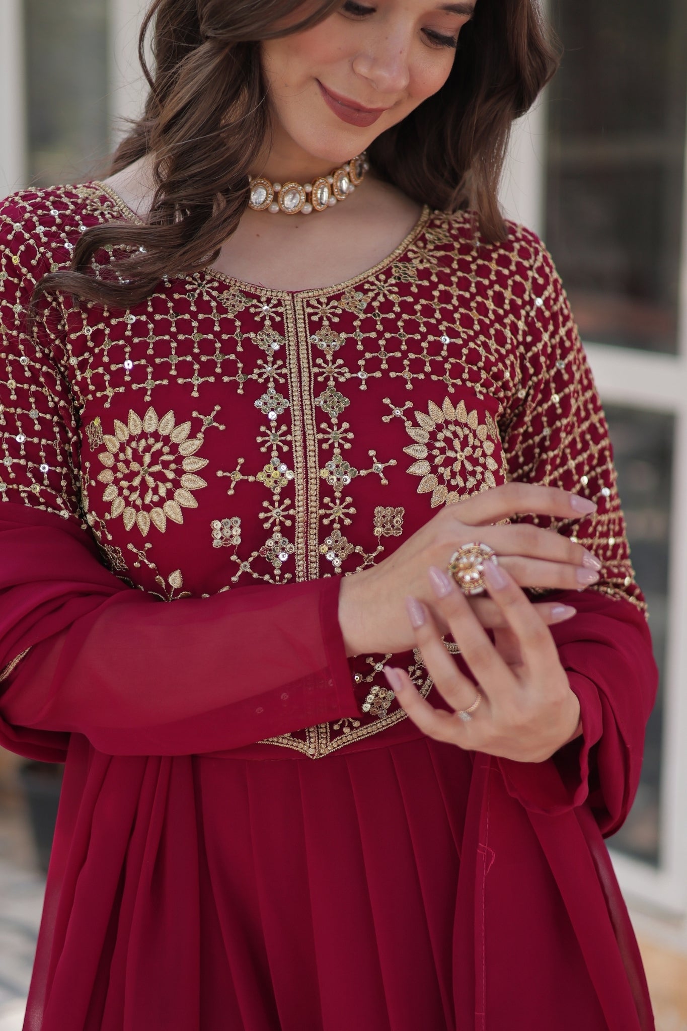 Attractive Georgette Embroidered Designer Anarkali Suit Set