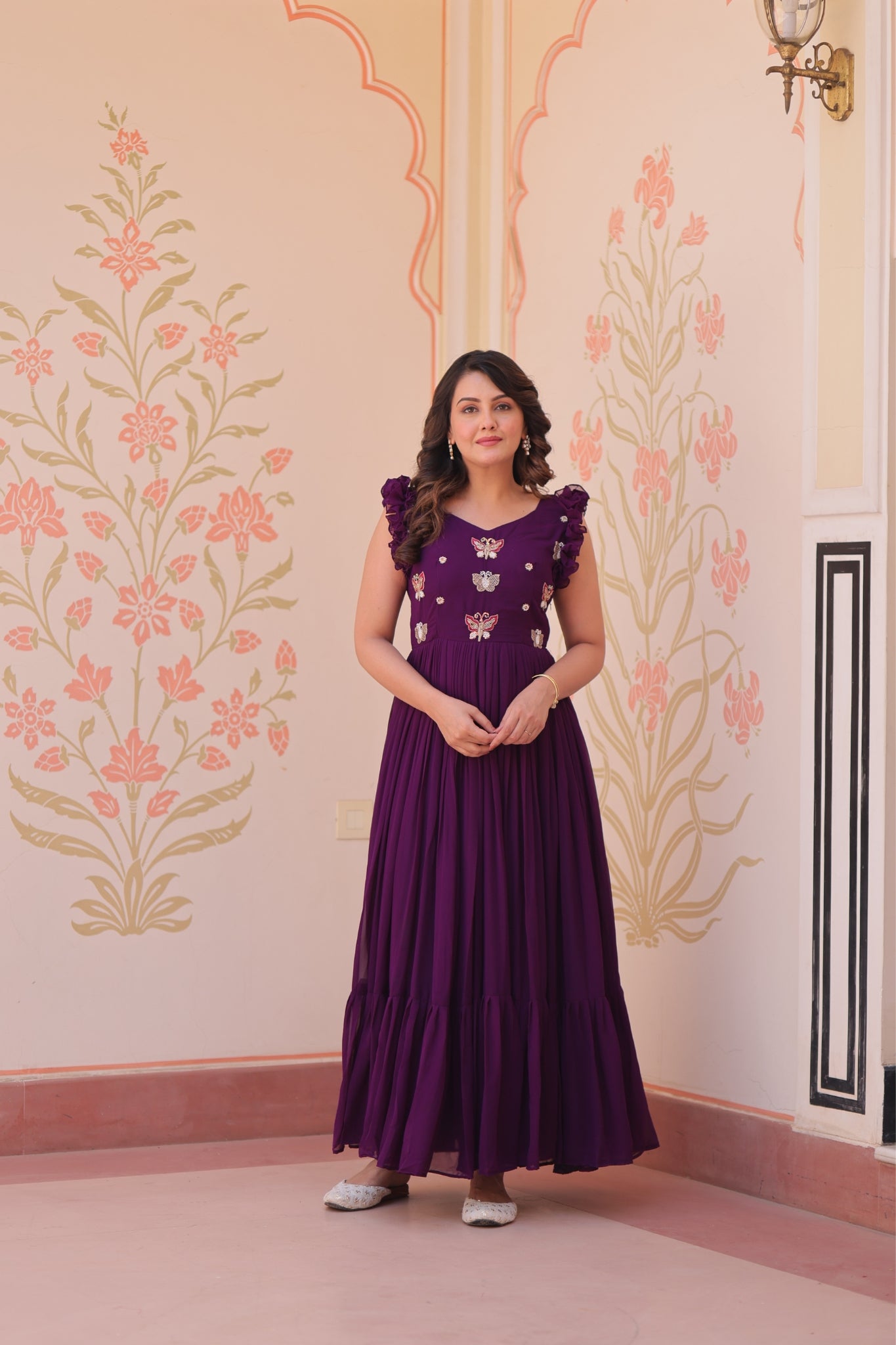 Stunning Sequins Multi Tread Beads Embroidered Work Women Gown
