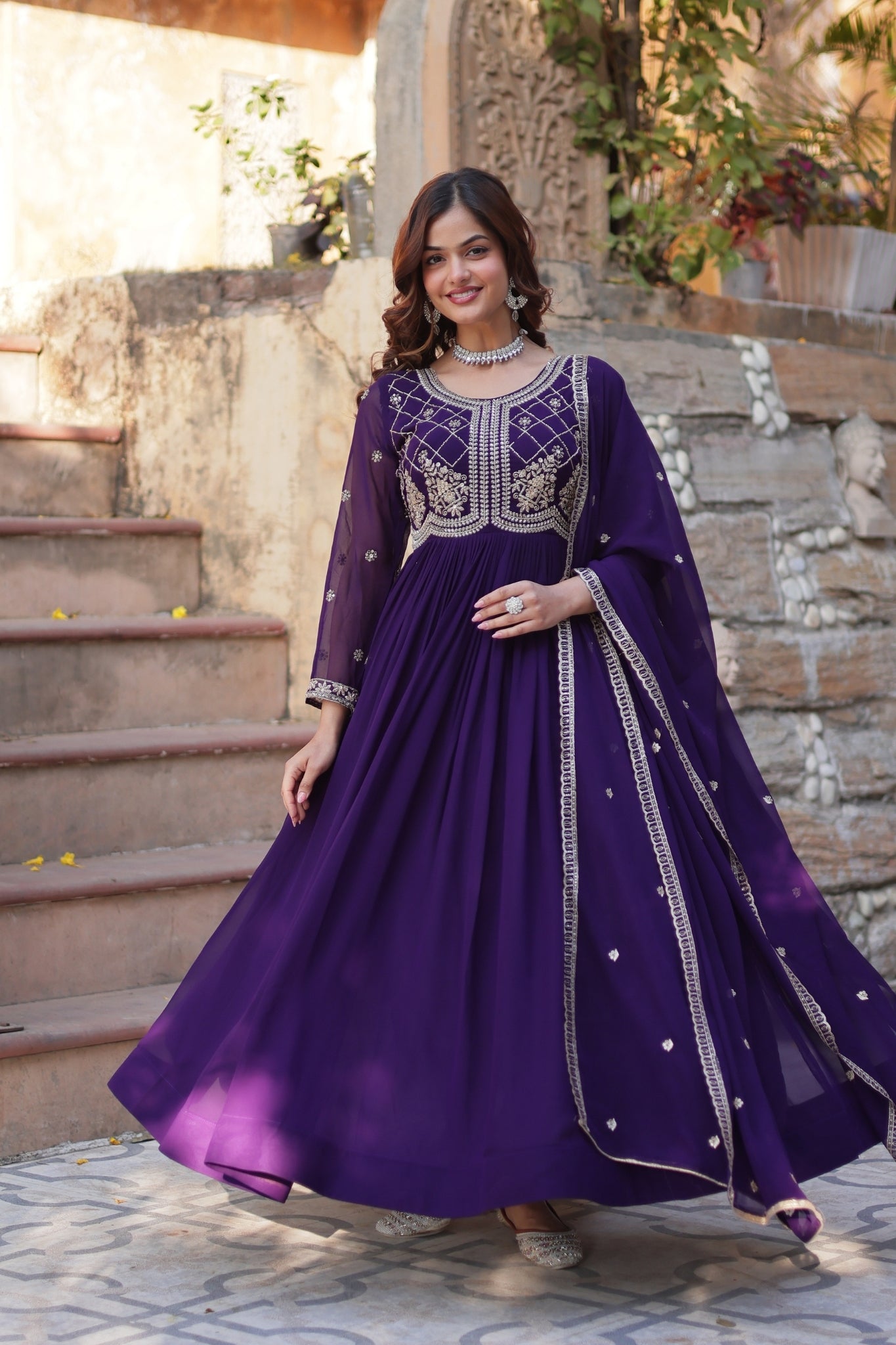 Designer Beads Embroidered Work Beautiful Wedding Gown With Dupatta Set