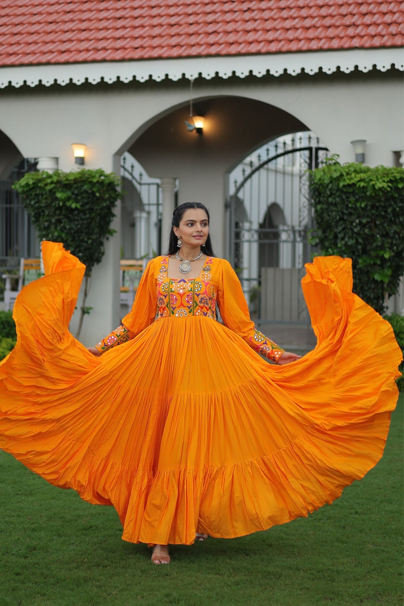Stunning Navratri Designer Rayon With Gamthi Work Traditional Gown