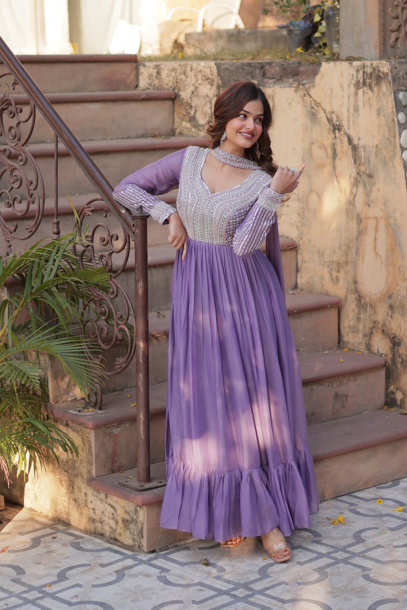 Georgette Embroidery Beads Sequins Work Anarkali Gown