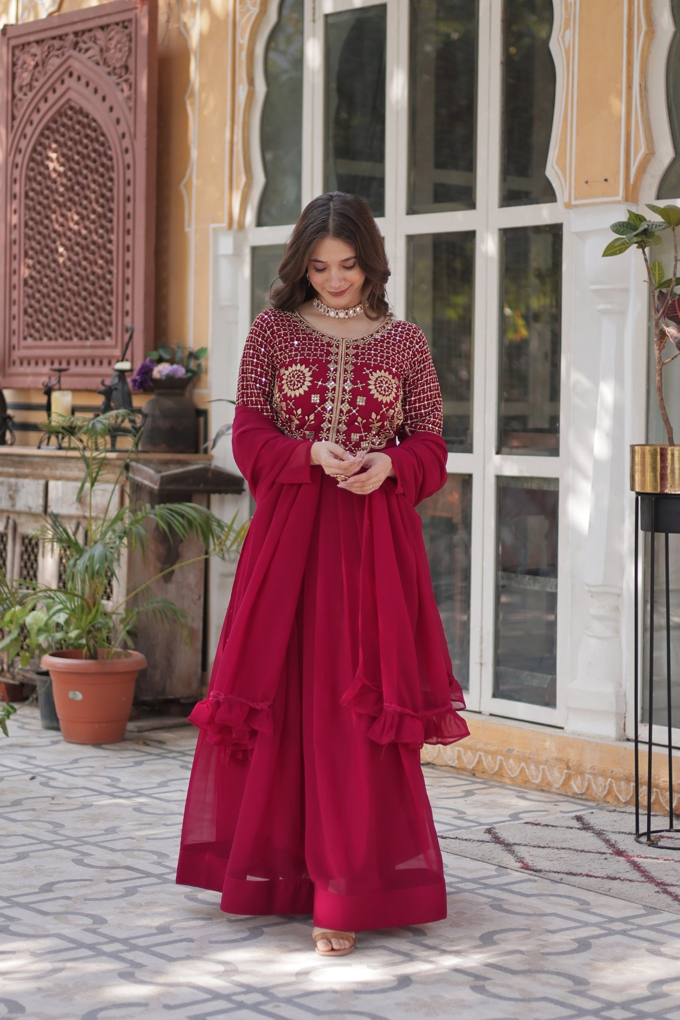 Attractive Georgette Embroidered Designer Anarkali Suit Set