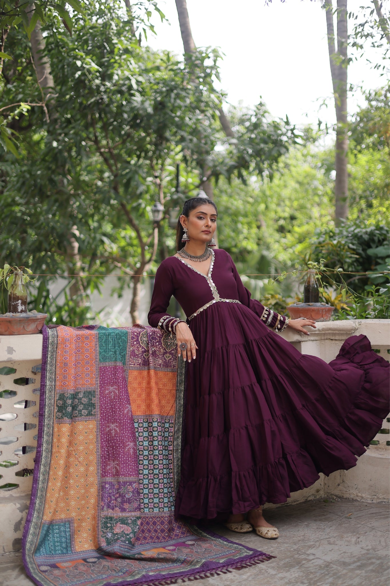 Beautiful Frill Stitching Designer Festival And Wedding Gown And Dupatta Set
