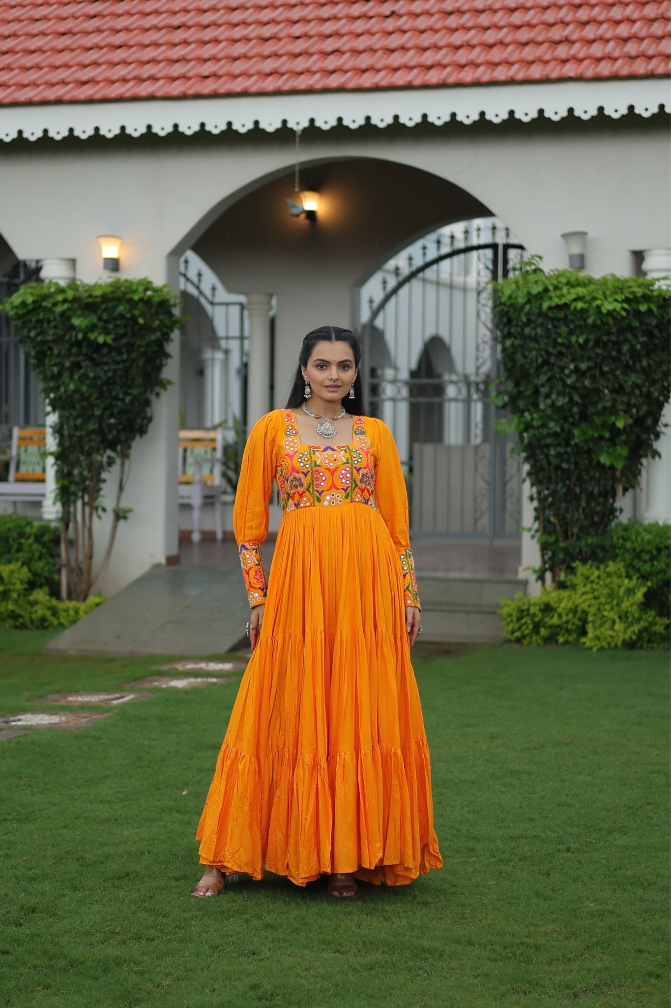 Stunning Navratri Designer Rayon With Gamthi Work Traditional Gown