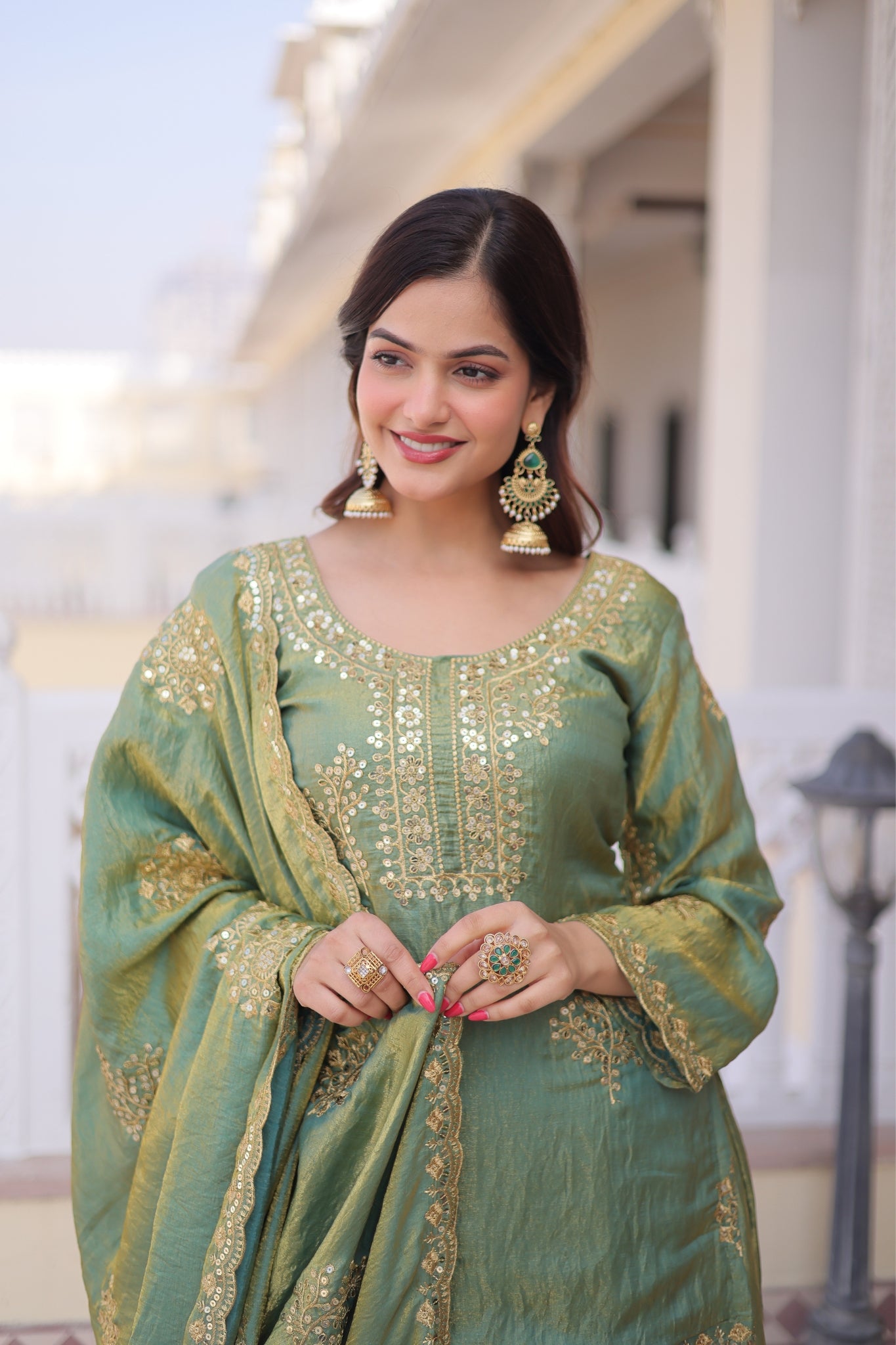 Fendi Crush Zari Sequins Embroidered Kurti Sharara Set With Designer Dupatta