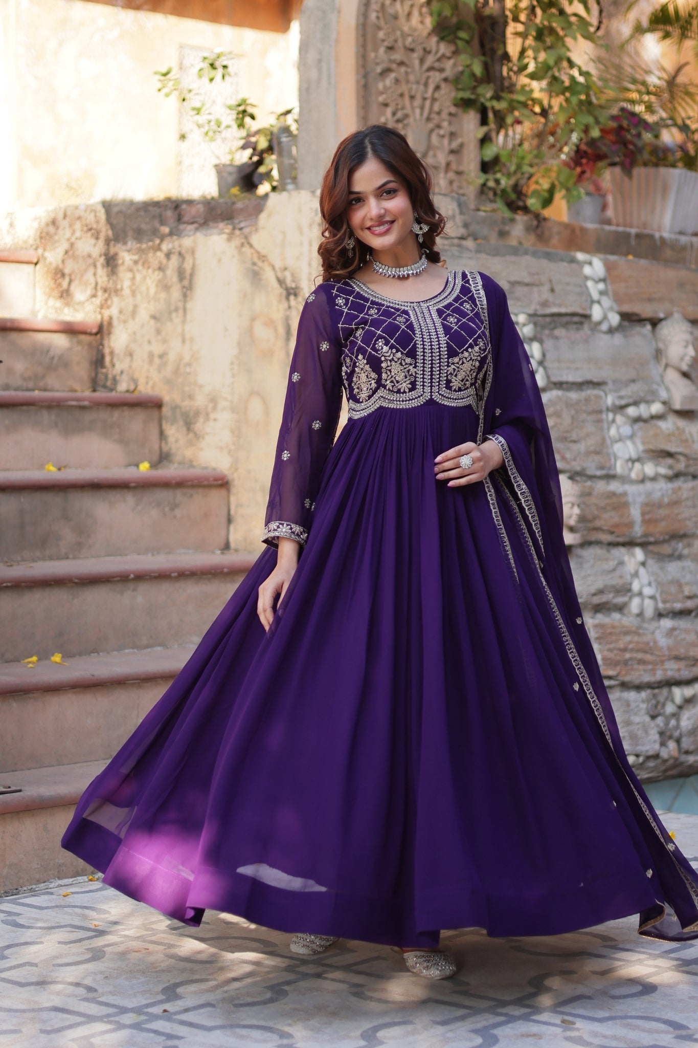 Designer Beads Embroidered Work Beautiful Wedding Gown With Dupatta Set