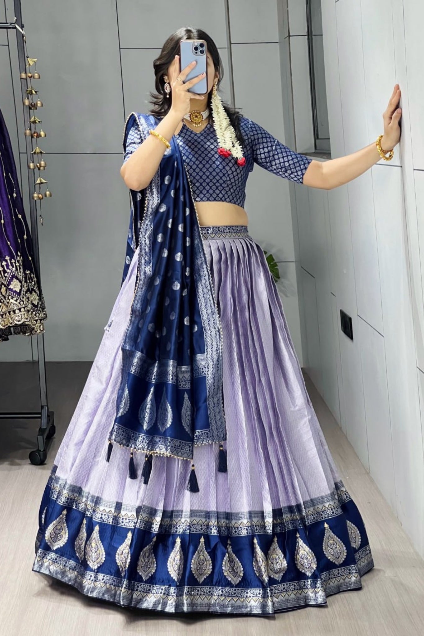 Royal Banarasi Silk Lehenga Choli With Contrast Dupatta For Wedding And Festive Wear