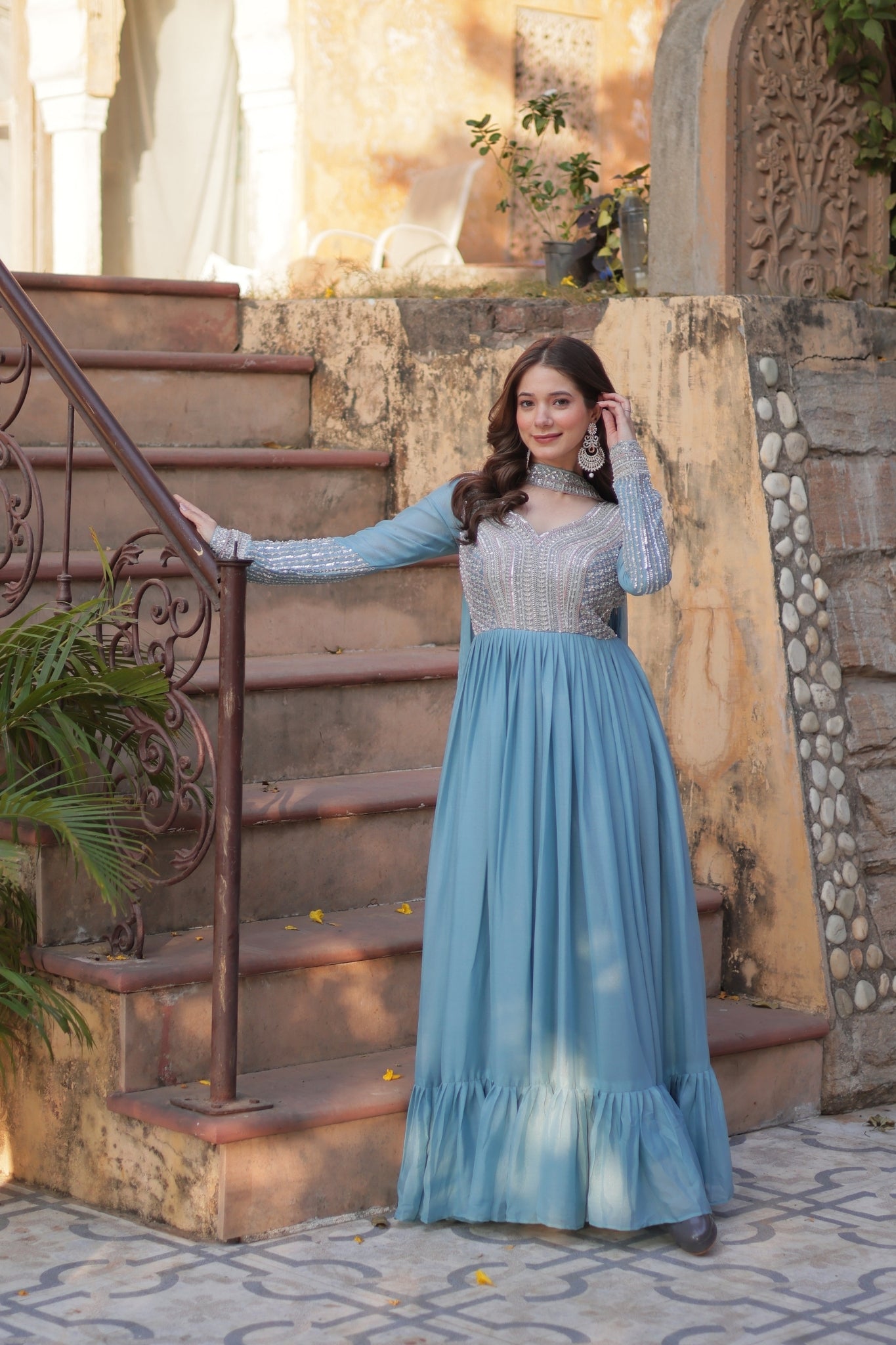 Georgette Embroidery Beads Sequins Work Anarkali Gown