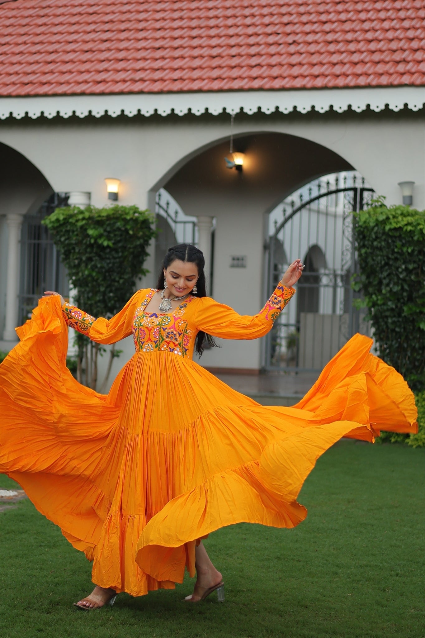 Stunning Navratri Designer Rayon With Gamthi Work Traditional Gown