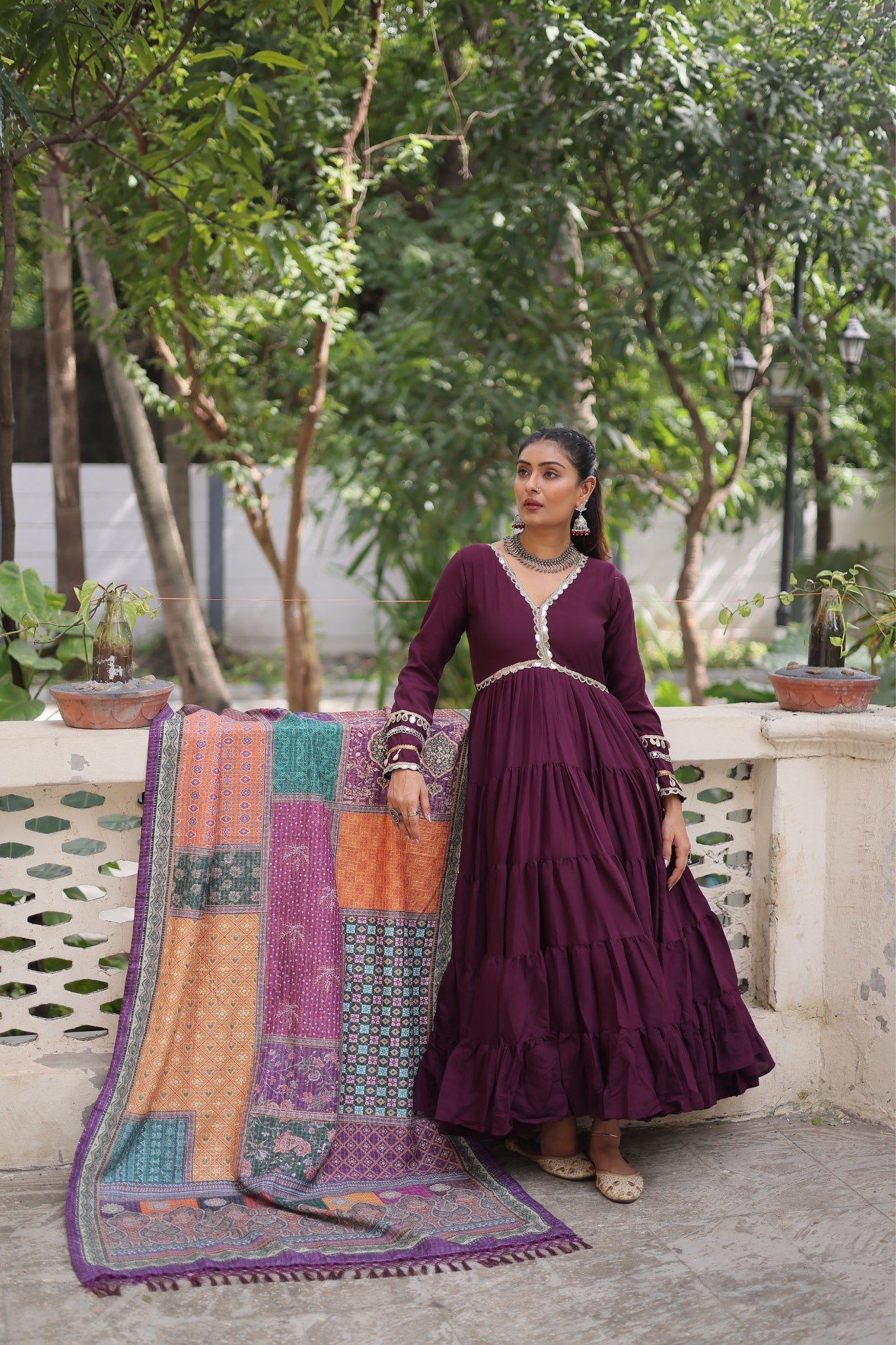 Beautiful Frill Stitching Designer Festival And Wedding Gown And Dupatta Set