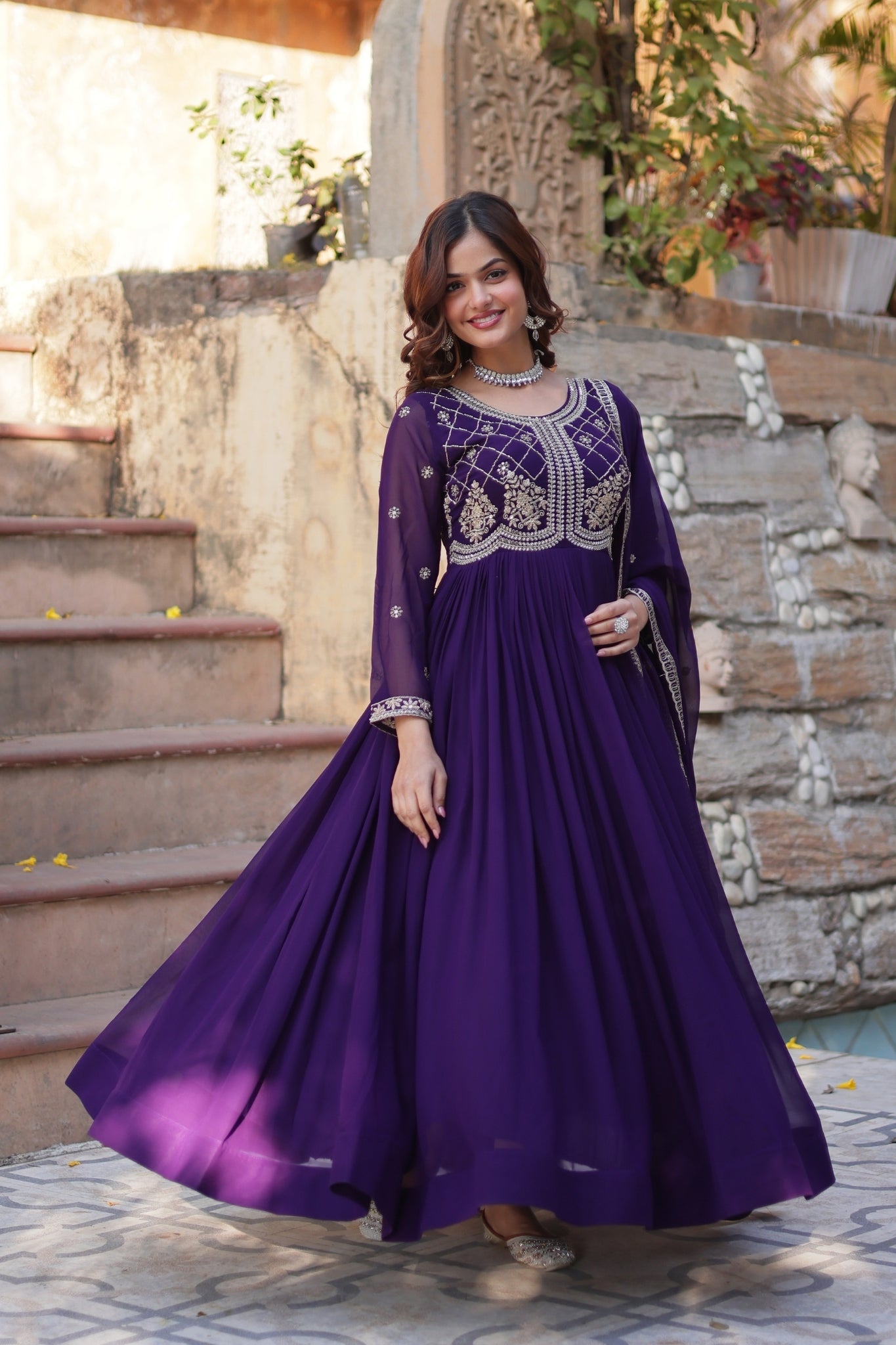 Designer Beads Embroidered Work Beautiful Wedding Gown With Dupatta Set