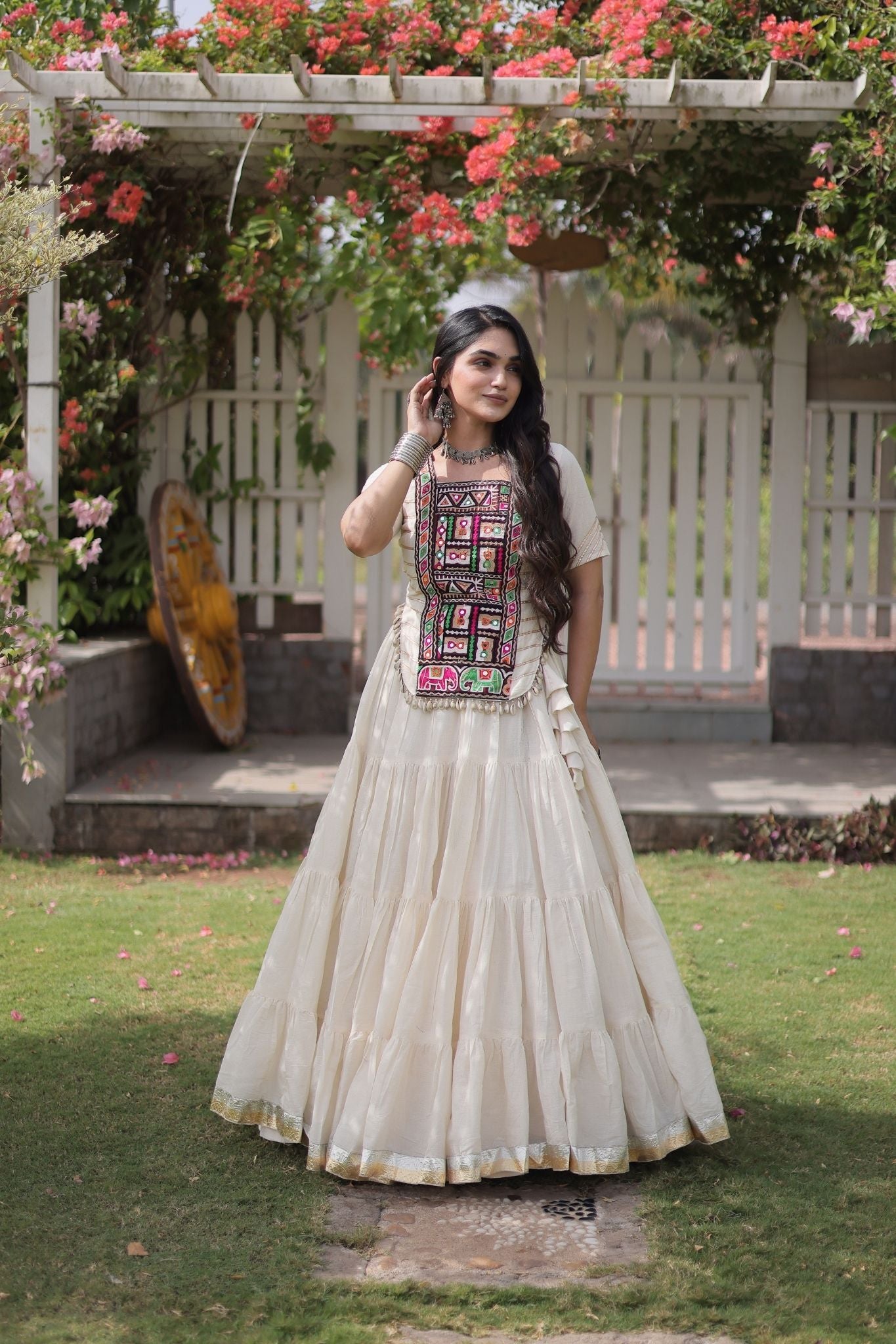 Raasrang Premium Kora Cotton Kutchi Patchwork Navratri Festival Lehenga Choli For Women