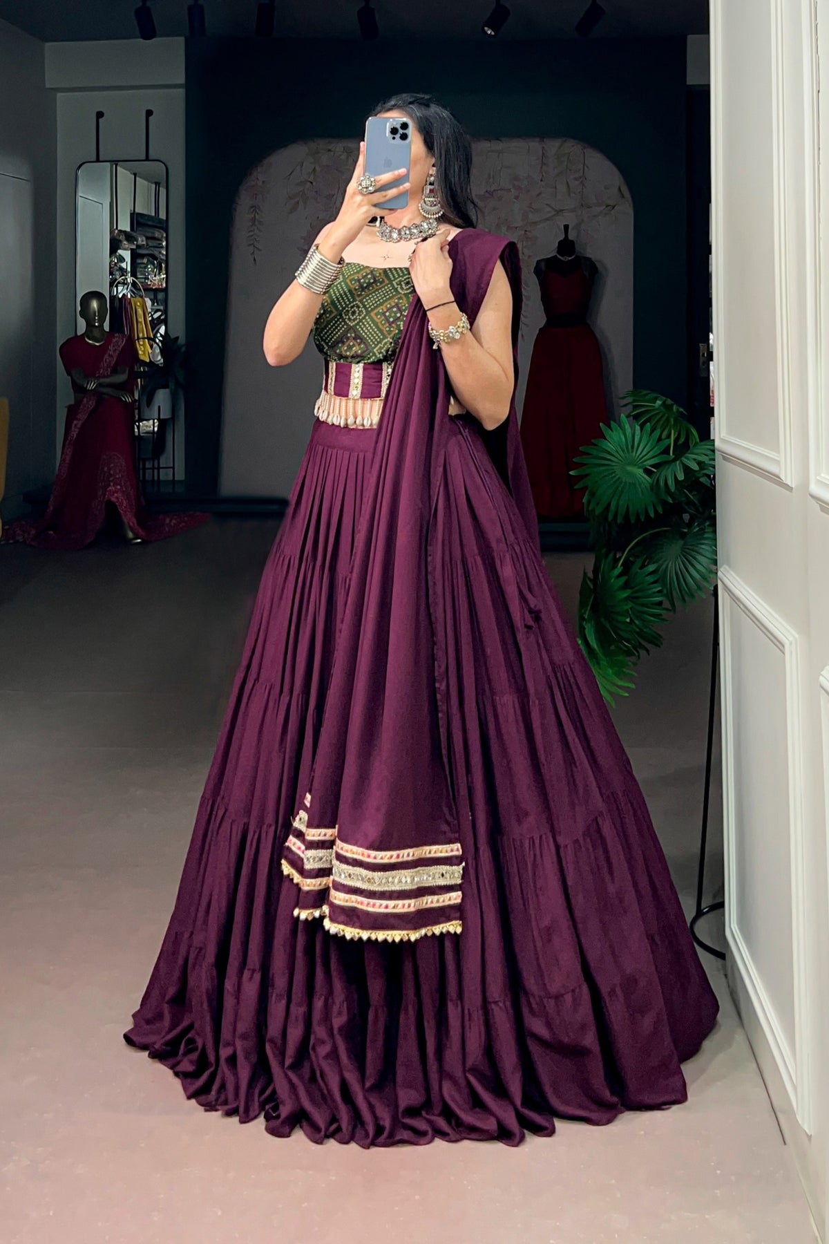 Wine Rayon Navratri Designer Lehenga Choli