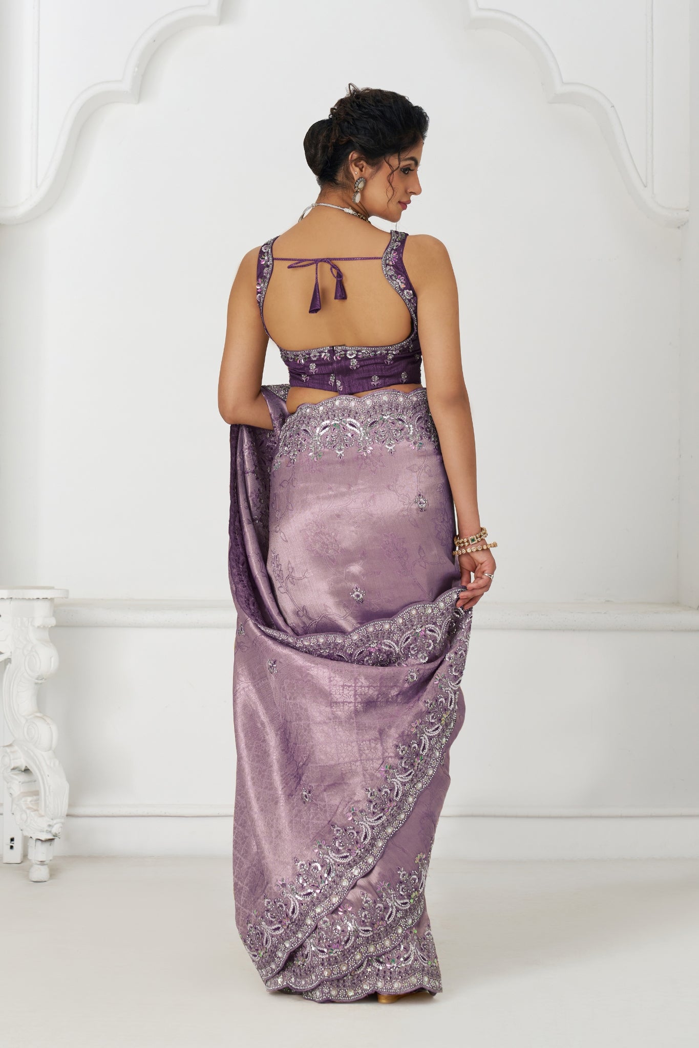 Mauve Dola Viscose Silk Saree For Wedding With Beads Embroidery & Sequins Work