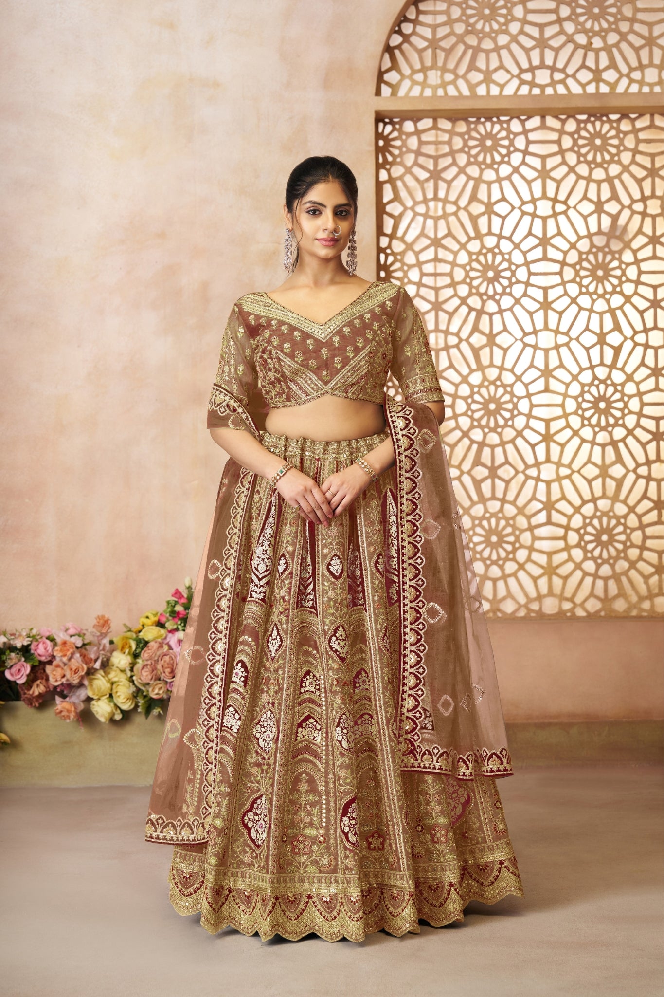 Wedding Special Designer Aari Embroidery Work Banarasi Silk Lehenga Choli Set