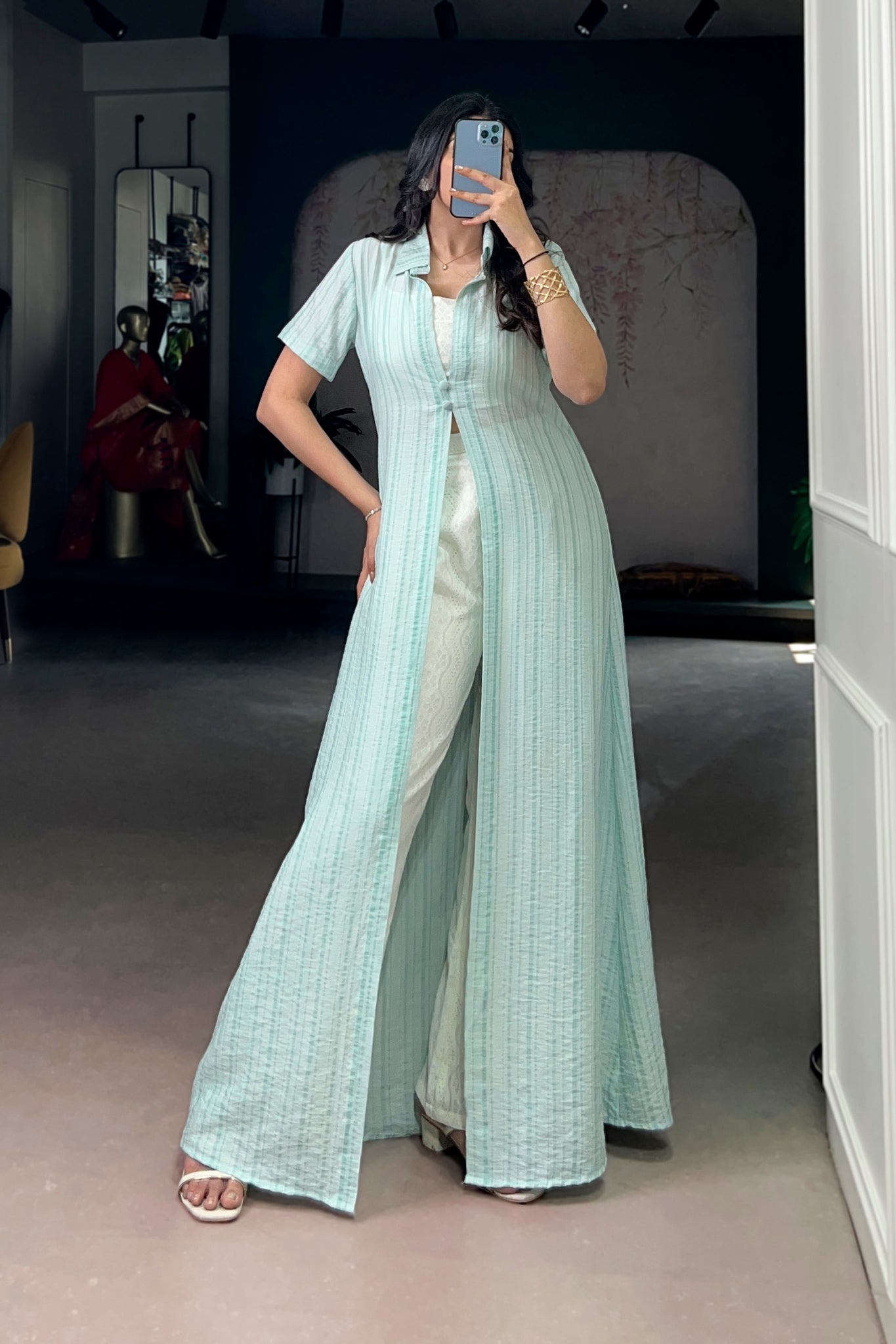 Mint Green Long Overlay Shrug Set