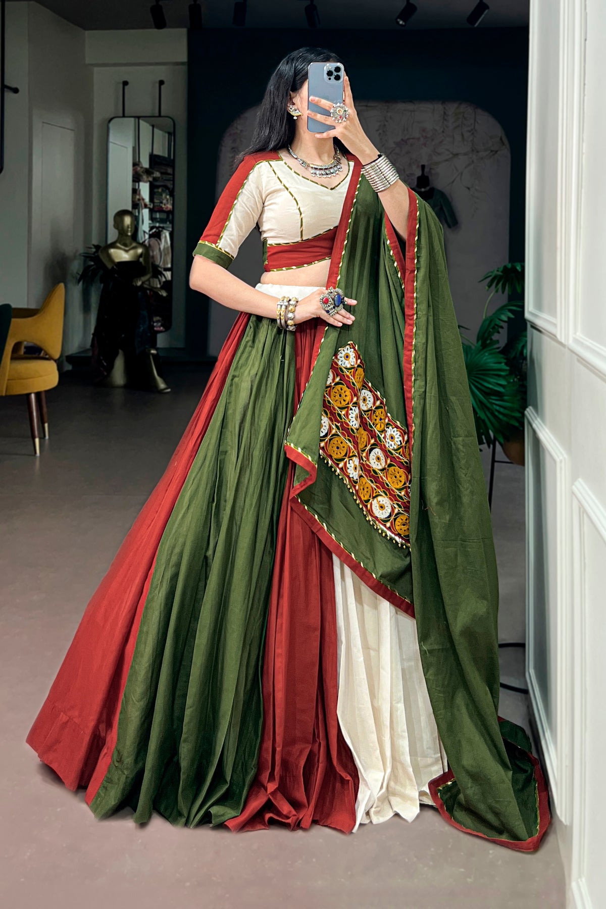 Pure Cotton Navratri Designer Lehenga Choli With Gamthi Work