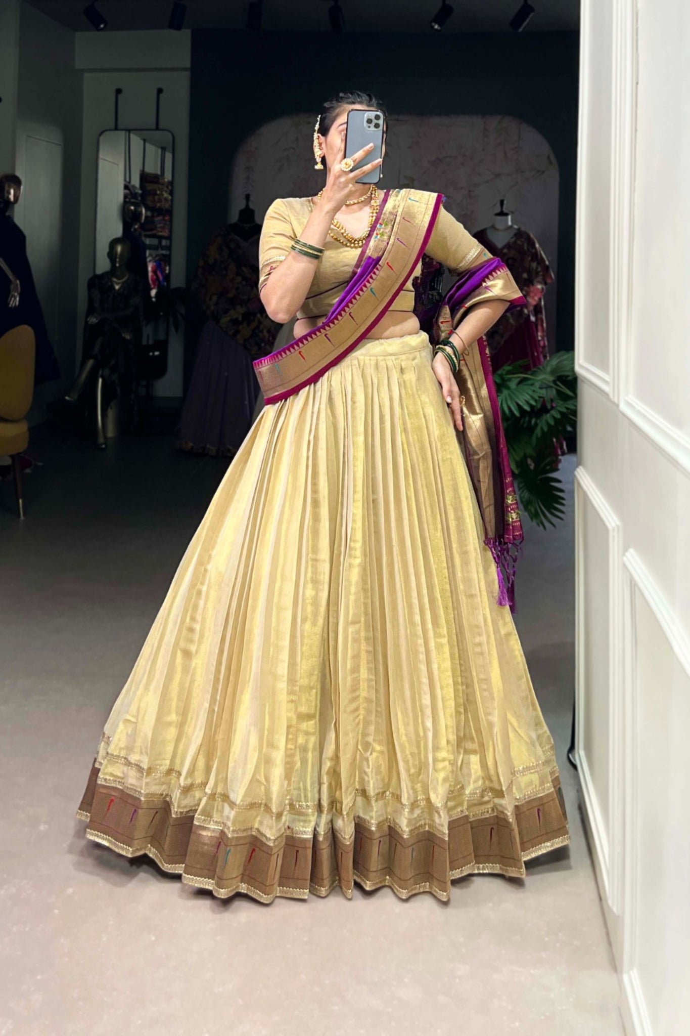 Elegant Erode Lehenga With Paithani Border & Zari Weaving Dupatta
