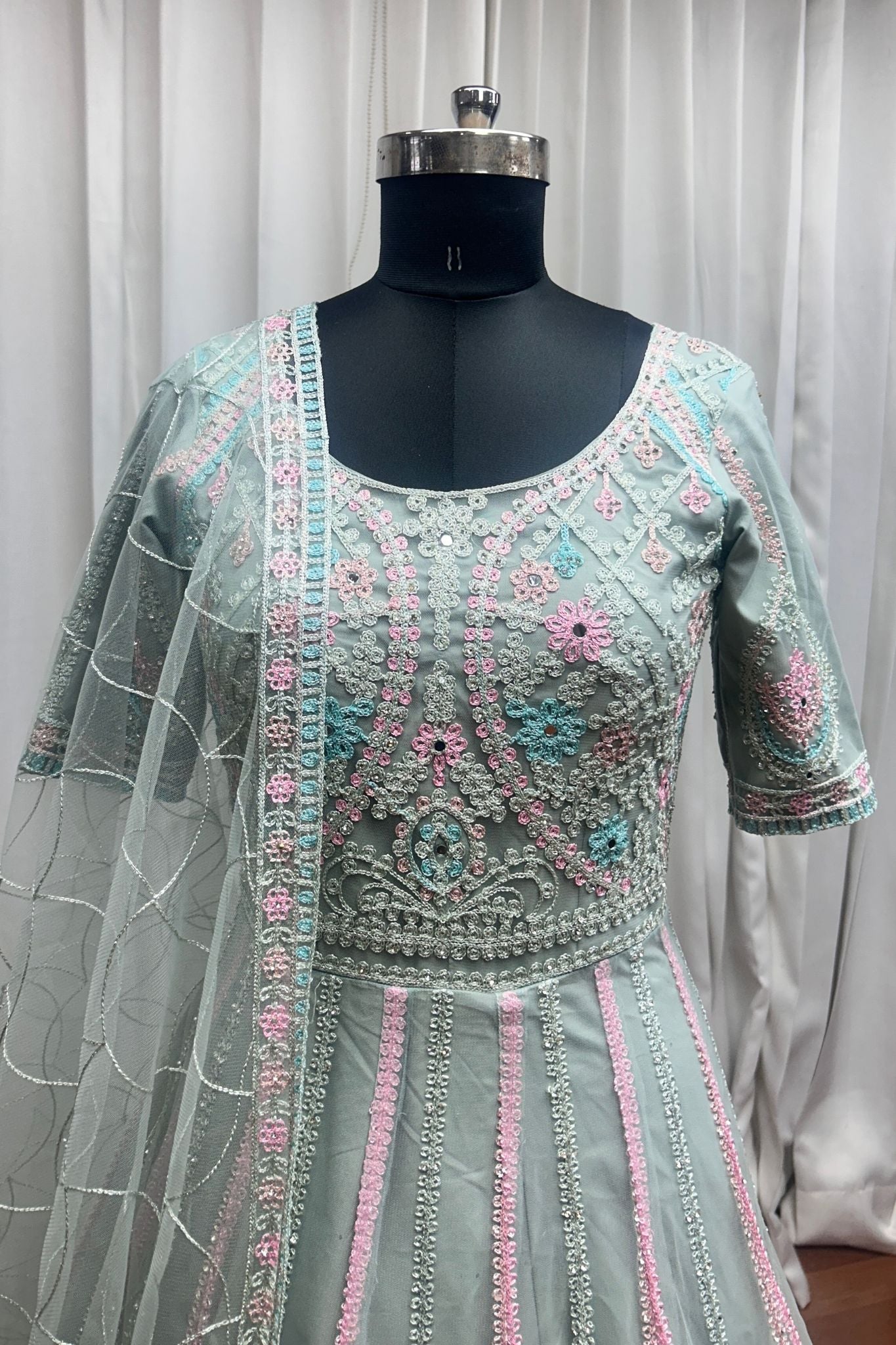 Pista Thread Embroidery With Zarkan And Mirror Work Elegance Gown