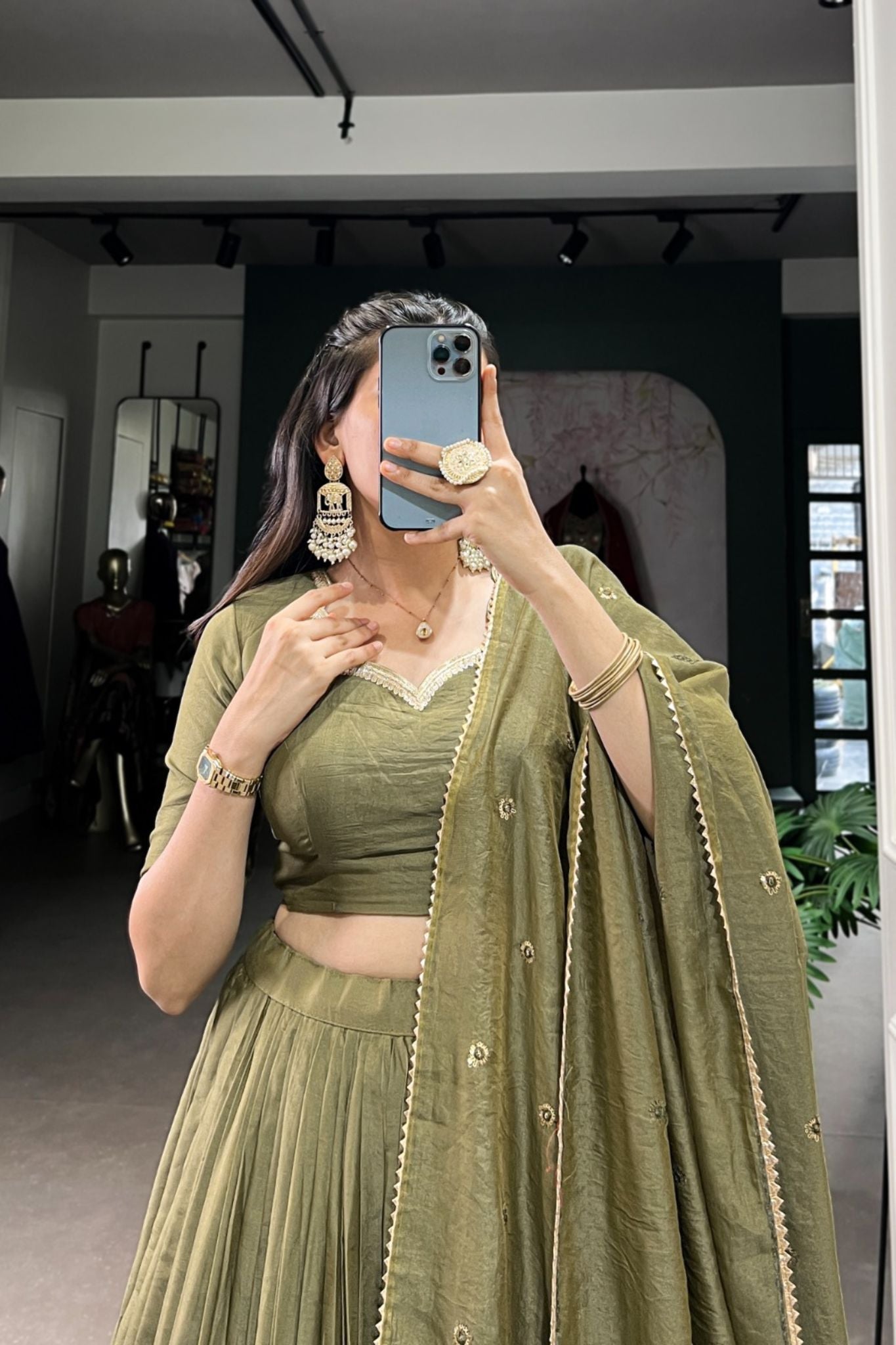 Pure Chanderi Plain With Zari Weaving Work Lehenga Choli