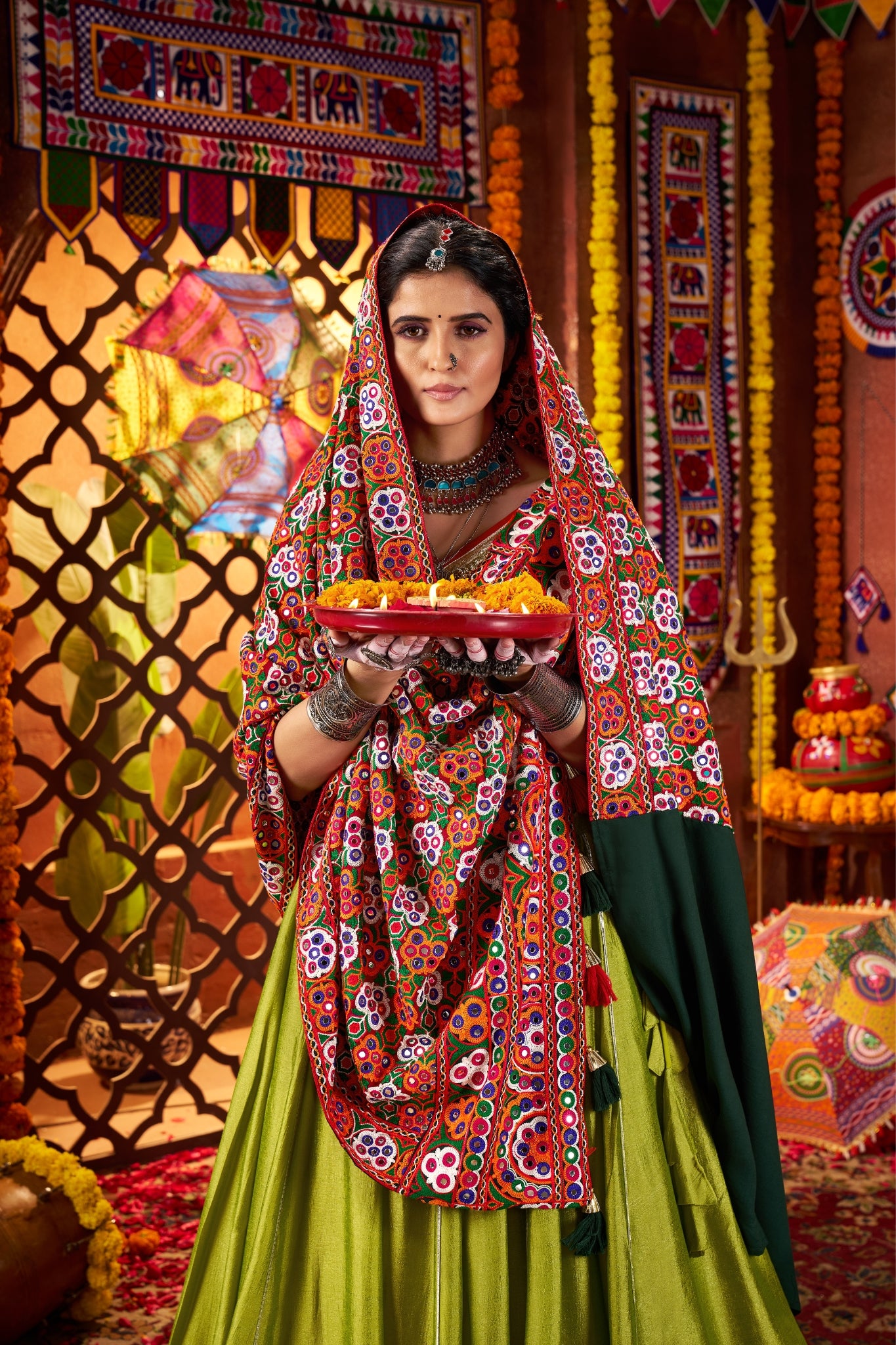 Fluorescent Green Stylish Designer Navratri Special Lehenga Choli