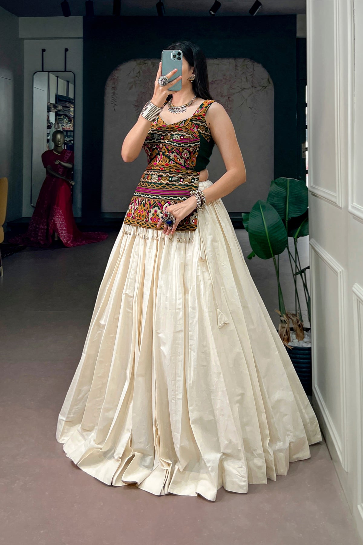 Navratri Kora Cotton Lehenga Choli With Kutchi Work Blouse