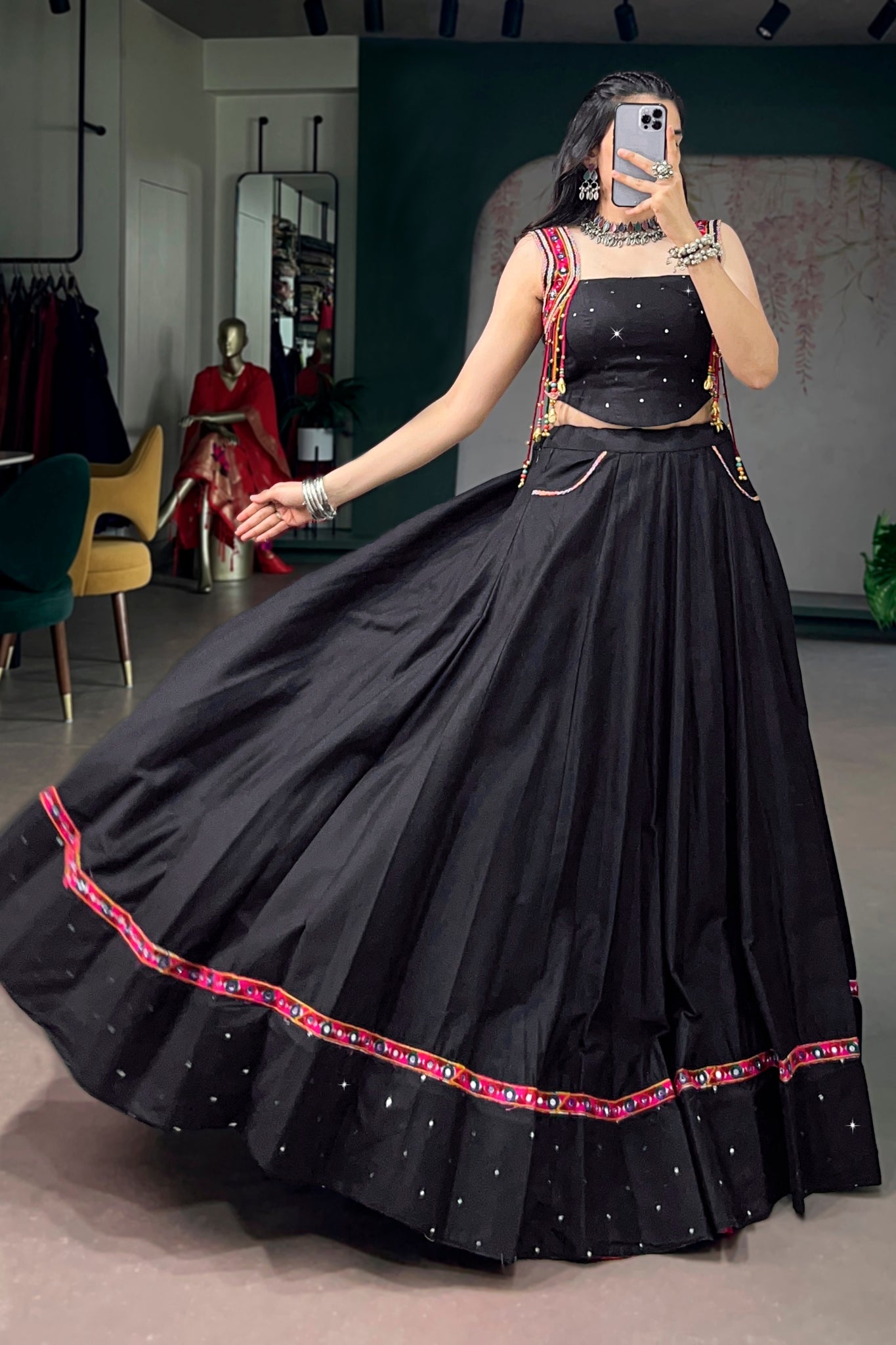 RaasRang Pure Cotton Black Navratri Special Designer Lehenga Choli