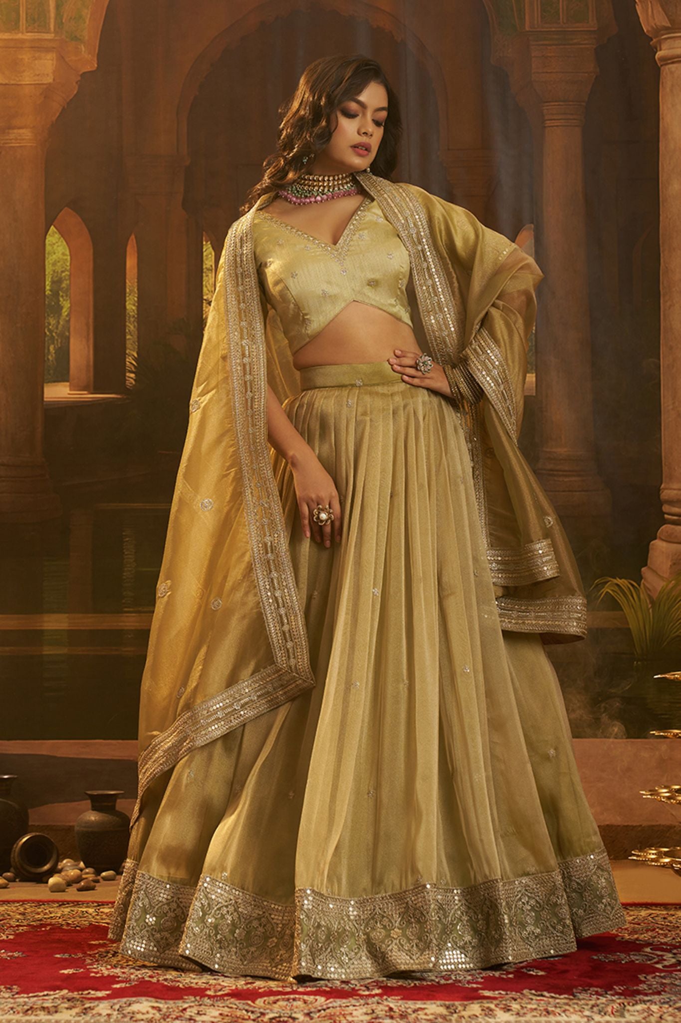 Premium Yellow Hiranya Silk Lehenga Set Featuring Art Silk Blouse And Detailed Embroidered Dupatta
