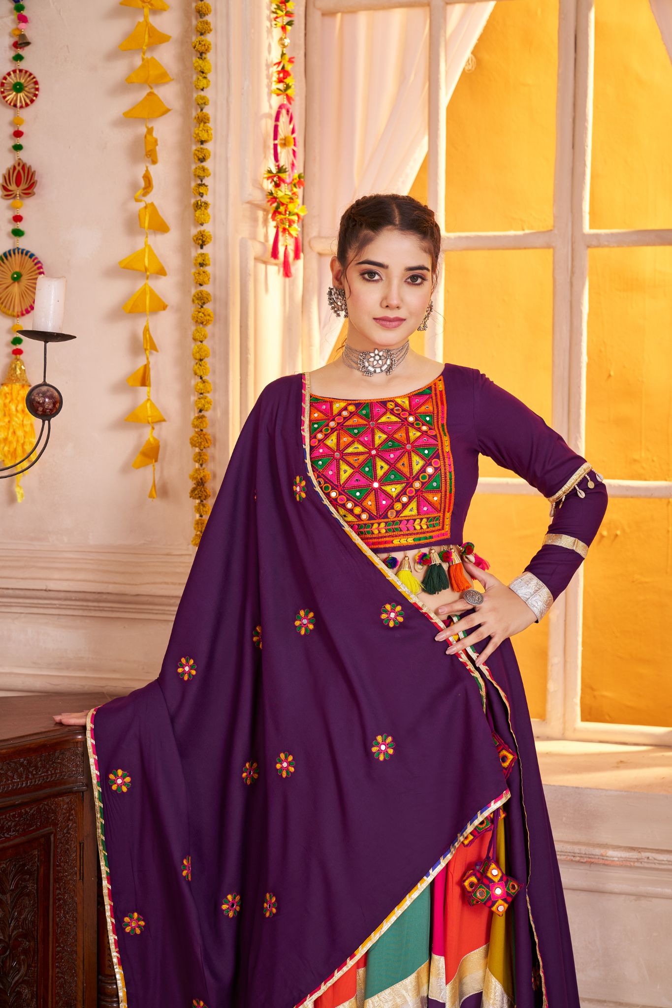 Classic Designer Viscose Cotton Traditional Navratri Lehenga Choli