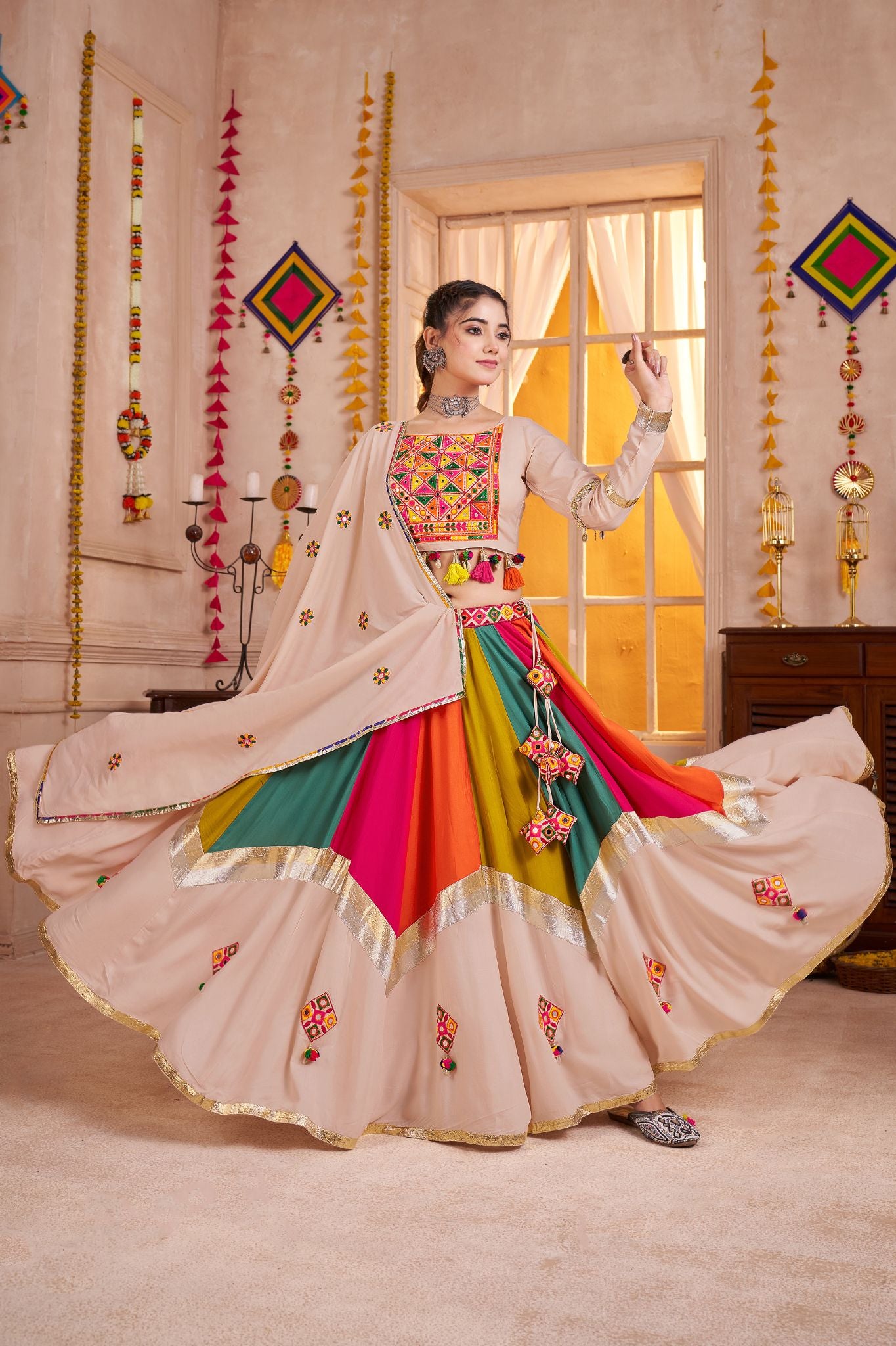 Classic Designer Viscose Cotton Traditional Navratri Lehenga Choli