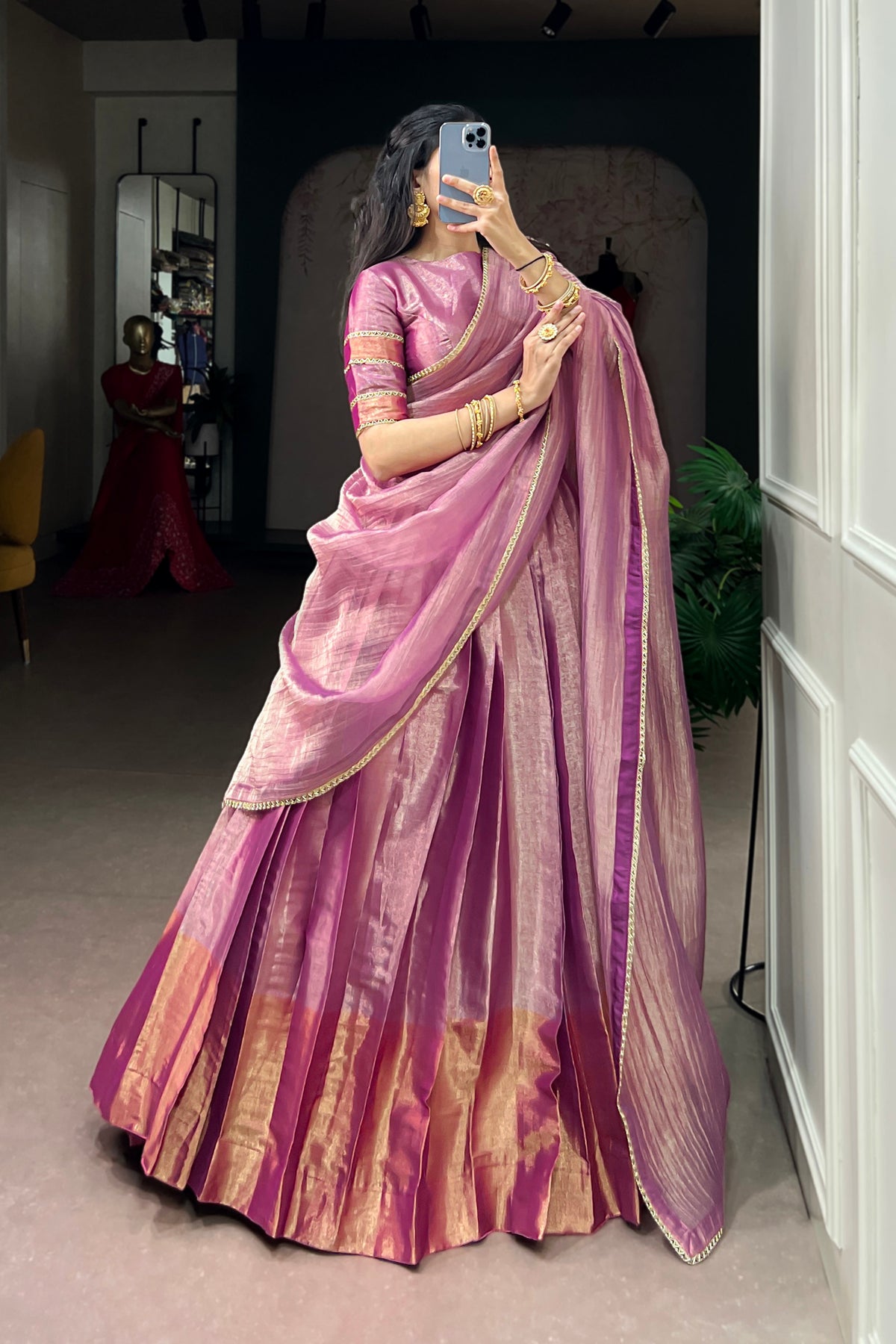 Zari Tissue Designer Lehenga Choli With Salsa Crush Dupatta