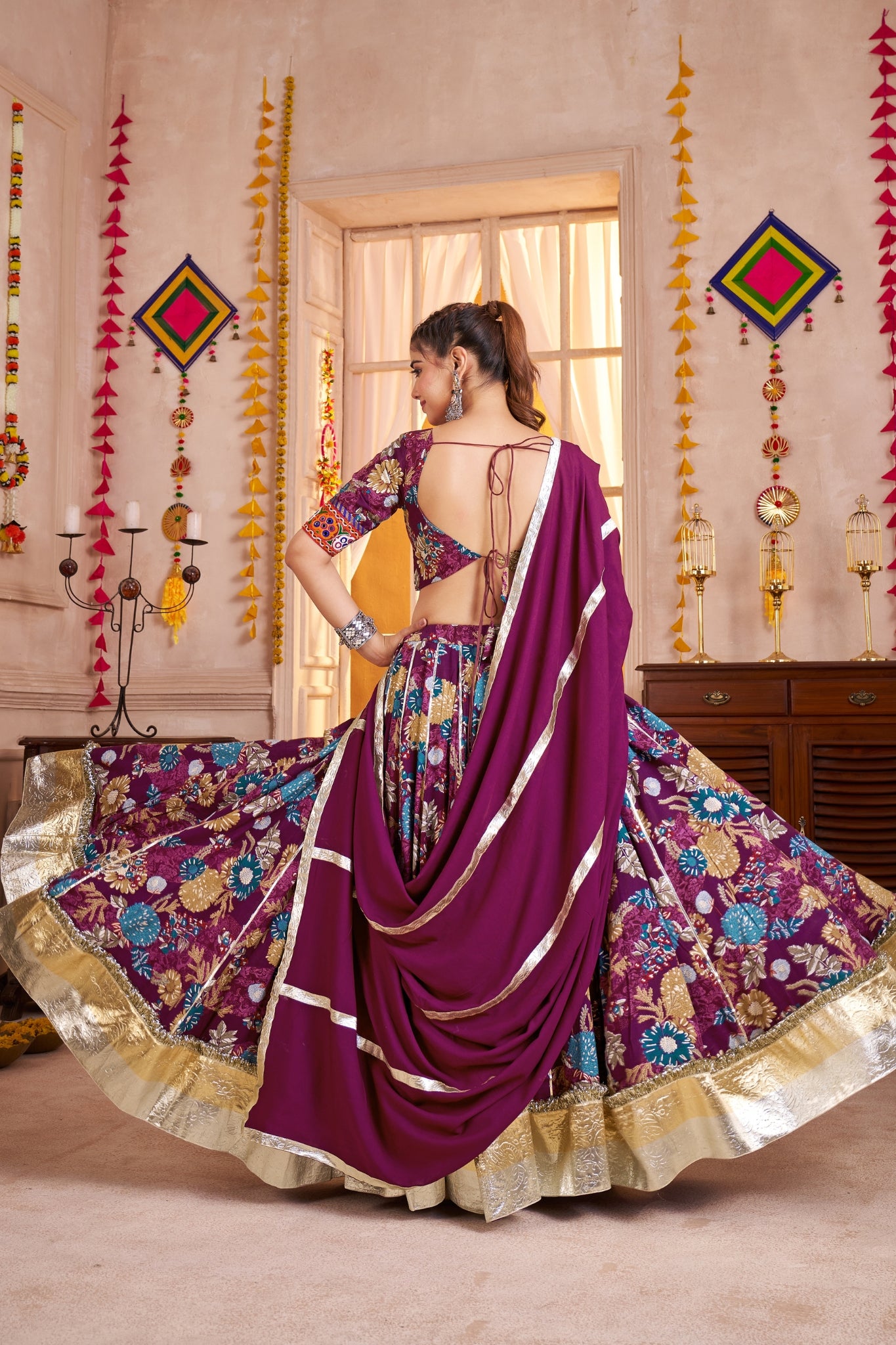 Purple Viscose Cotton Designer Lehenga Choli Set