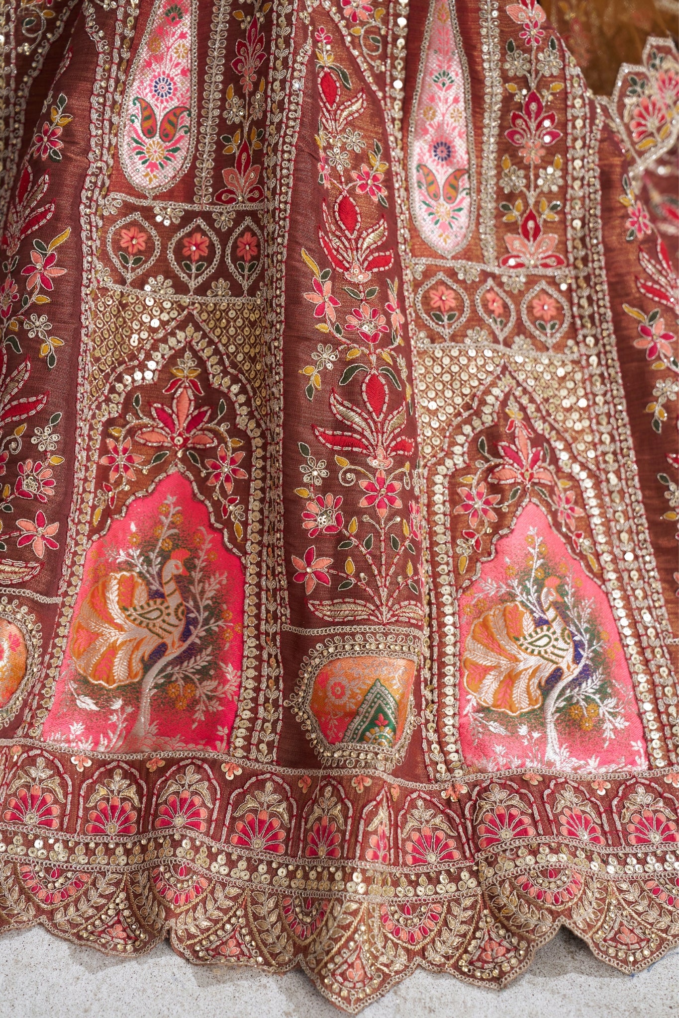 Elegant Designer Zari And Aari Embroidery Work Wedding Lehenga Choli