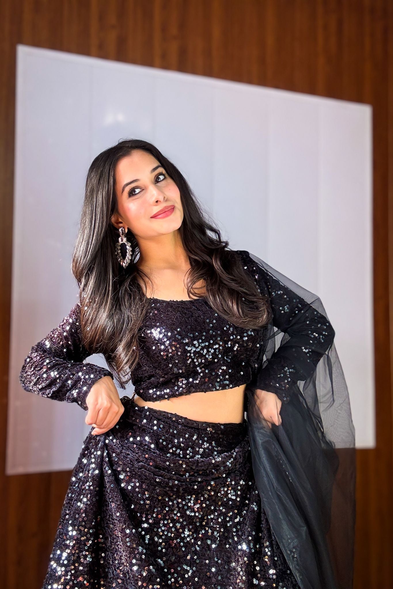 Velvet Black Heavy Sequence Work Lehenga Choli