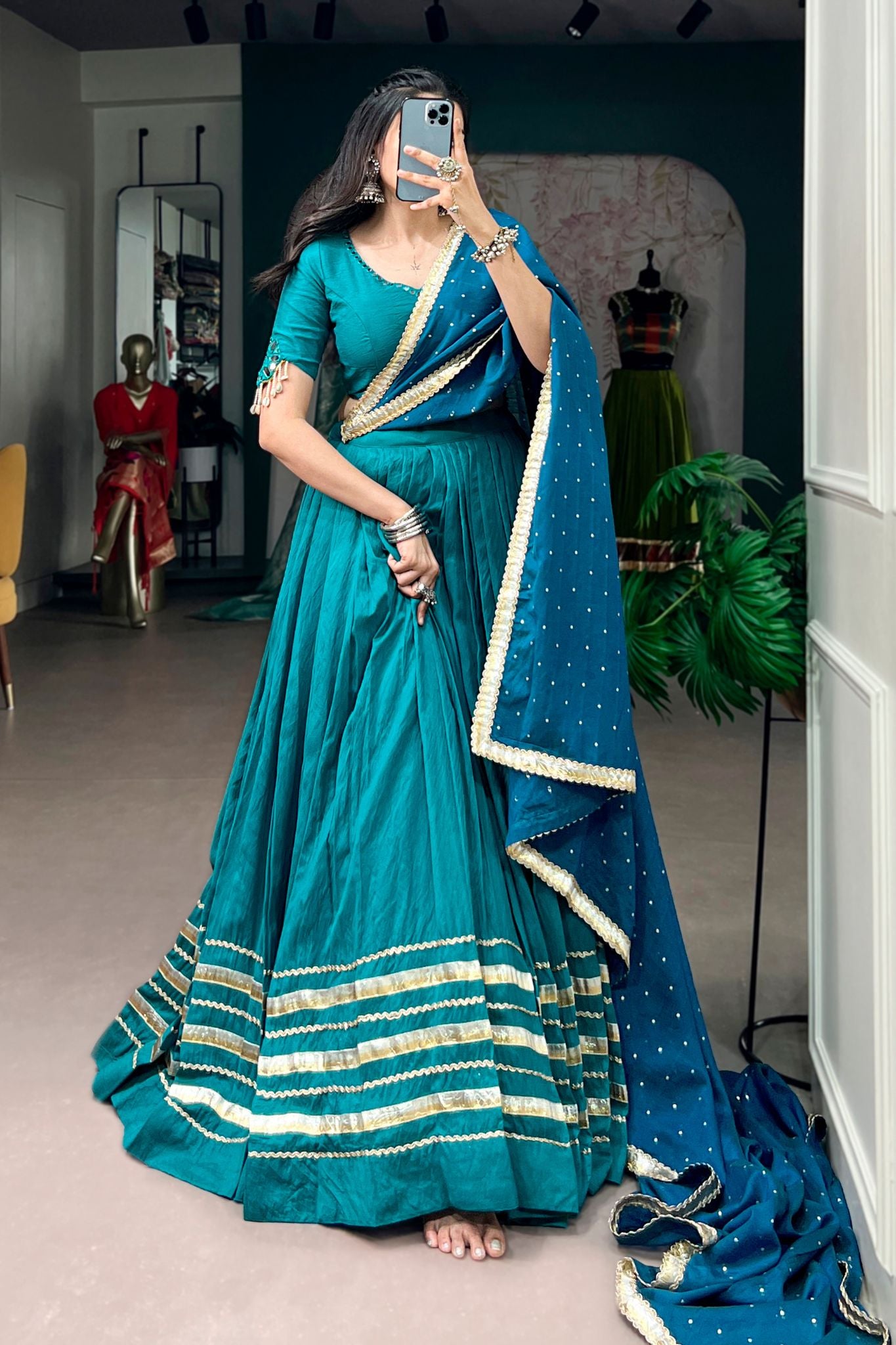 Raasrang Teal Blue Gota Patti designer Navratri Lehenga Choli With Dupatta