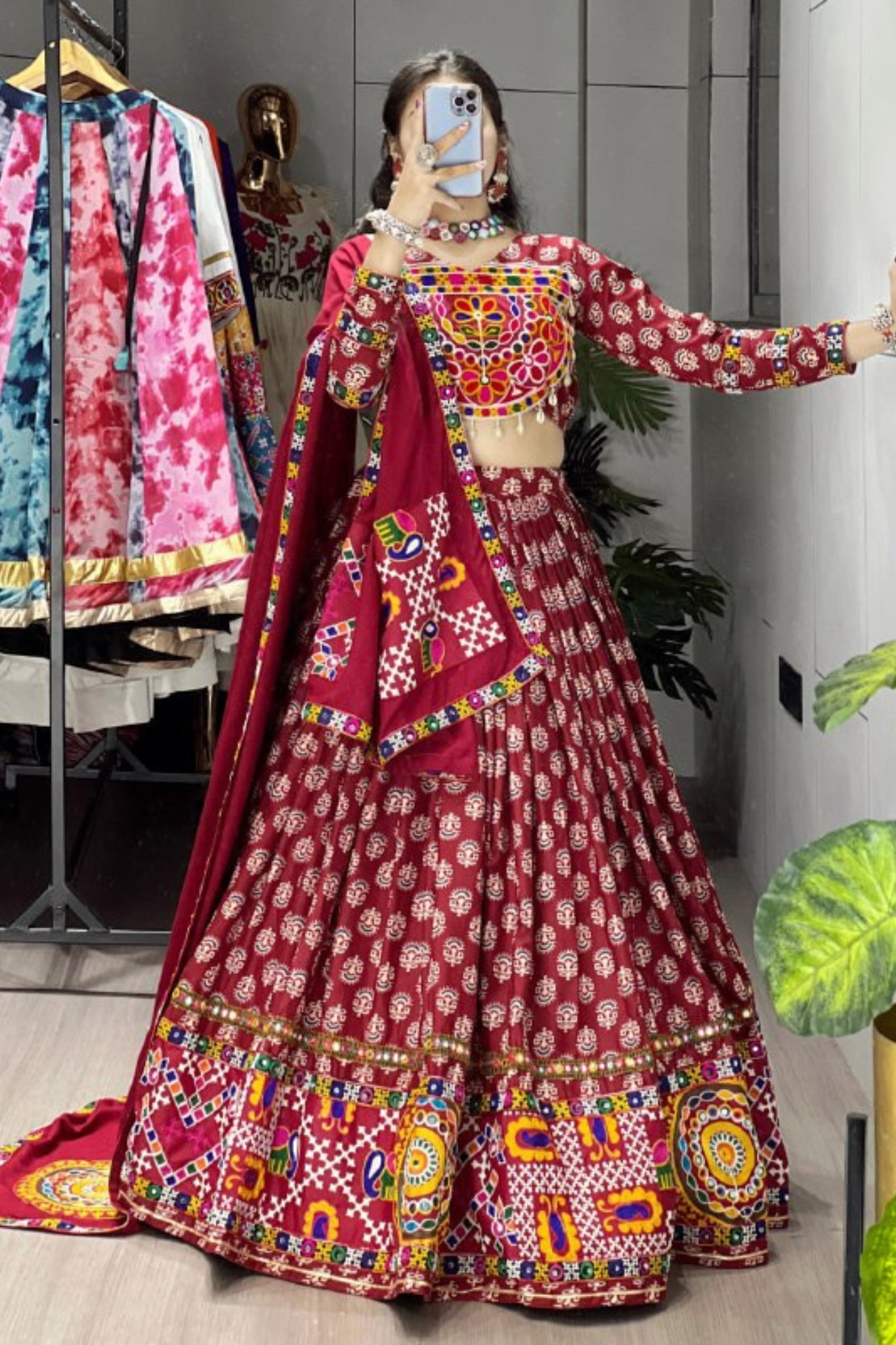 Traditional Ajrakh Print Navratri Lehenga Choli For Women