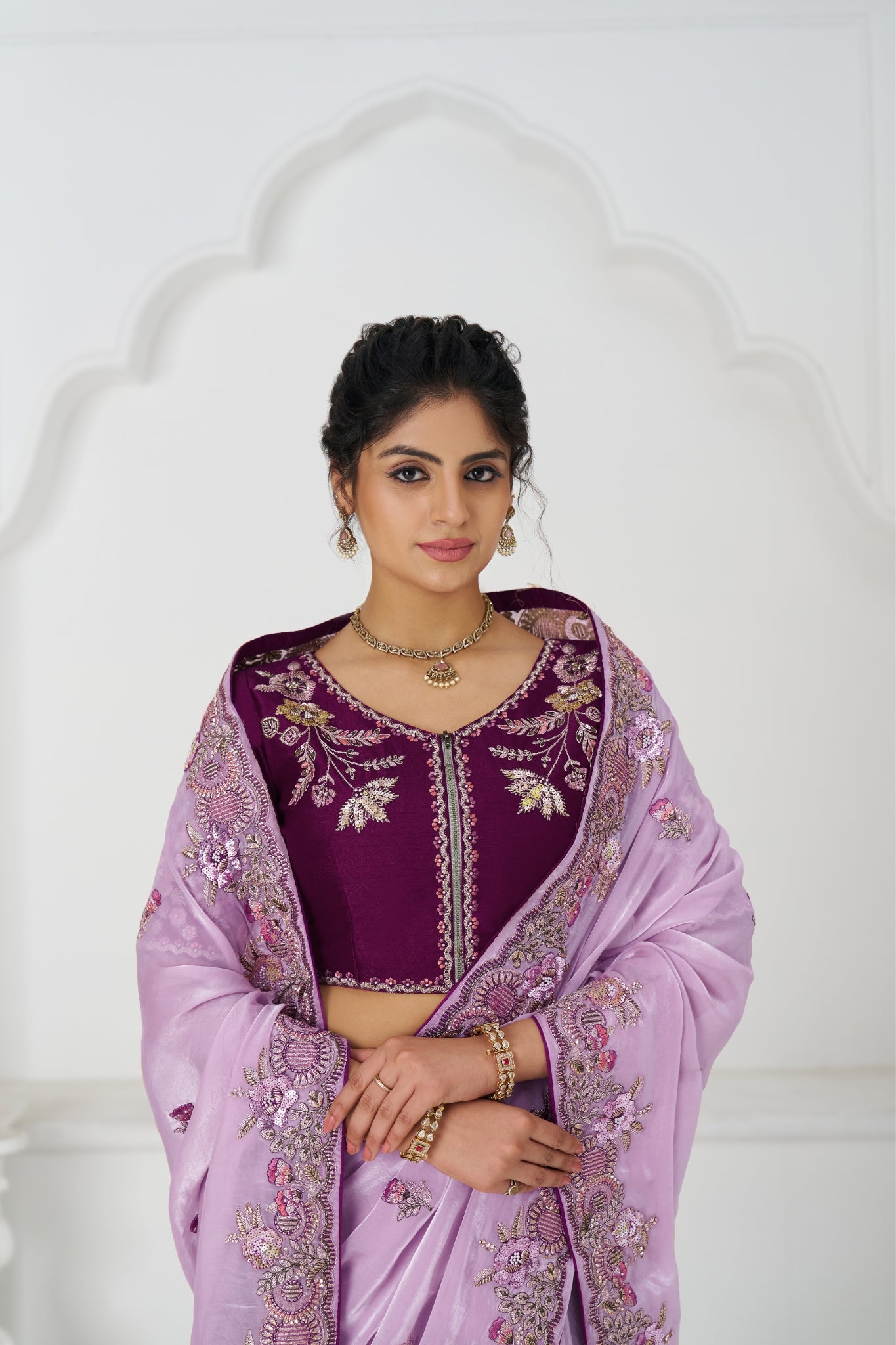 Mauve Designer Pure Fendi Silk Wedding Saree