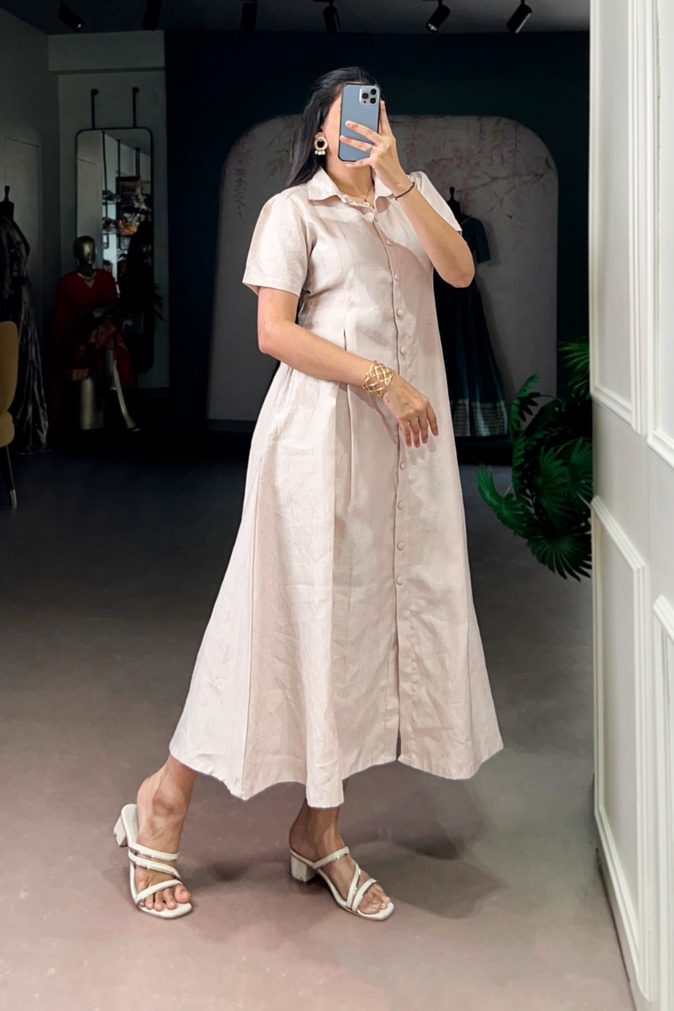 Premium Remy Fabric Button-Down Midi Frock For Women